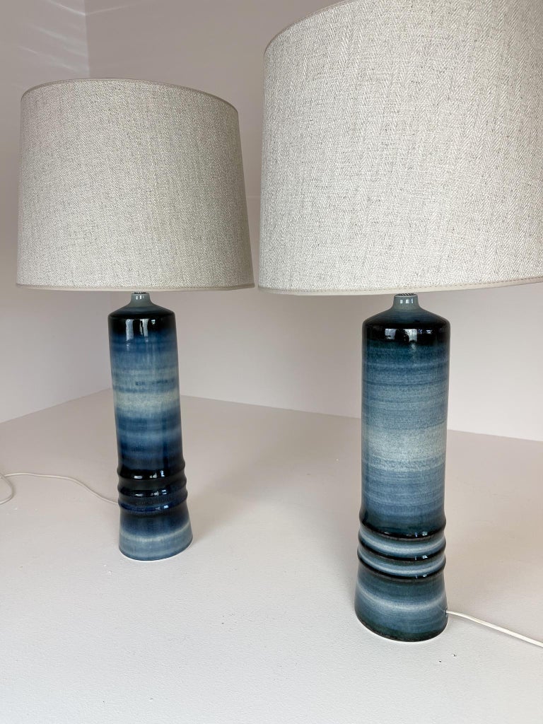 Swedish Mid-Century Modern Ceramic Pair of Table Lamps Rörstrand Olle Alberius Sweden For Sale