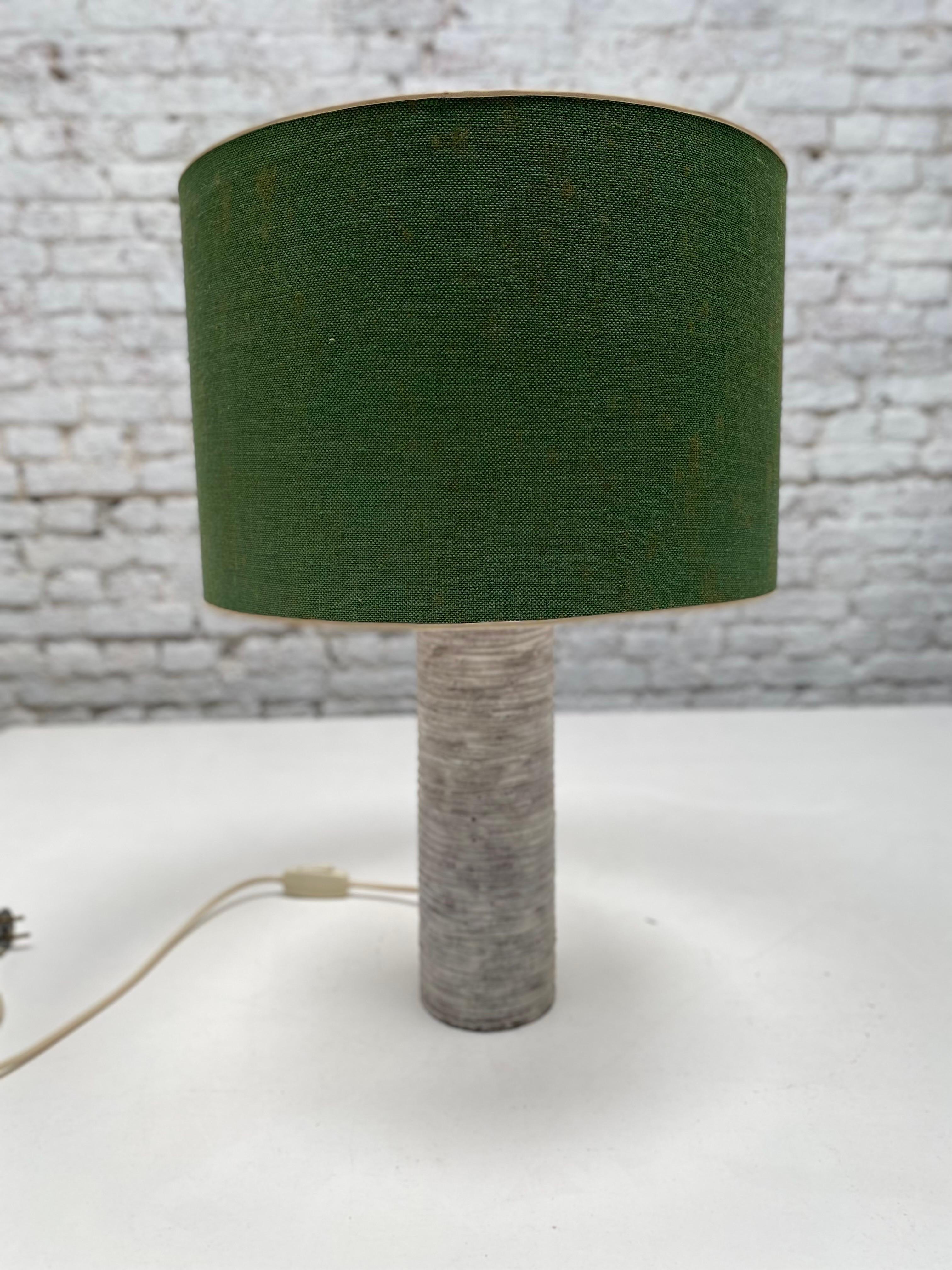 Danish Mid-Century Modern Ceramic Table Lamp with Green Shade For Sale