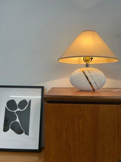 Mid-Century Modern Ceramic Table Lamps, White with Gold Accents, 1970s
