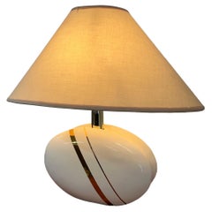 Mid-Century Modern Ceramic Table Lamps, White with Gold Accents, 1970s