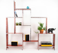 Mid-Century Modern Chrom & Rot lackiertes Holzregal "Multistrux Multimueble"