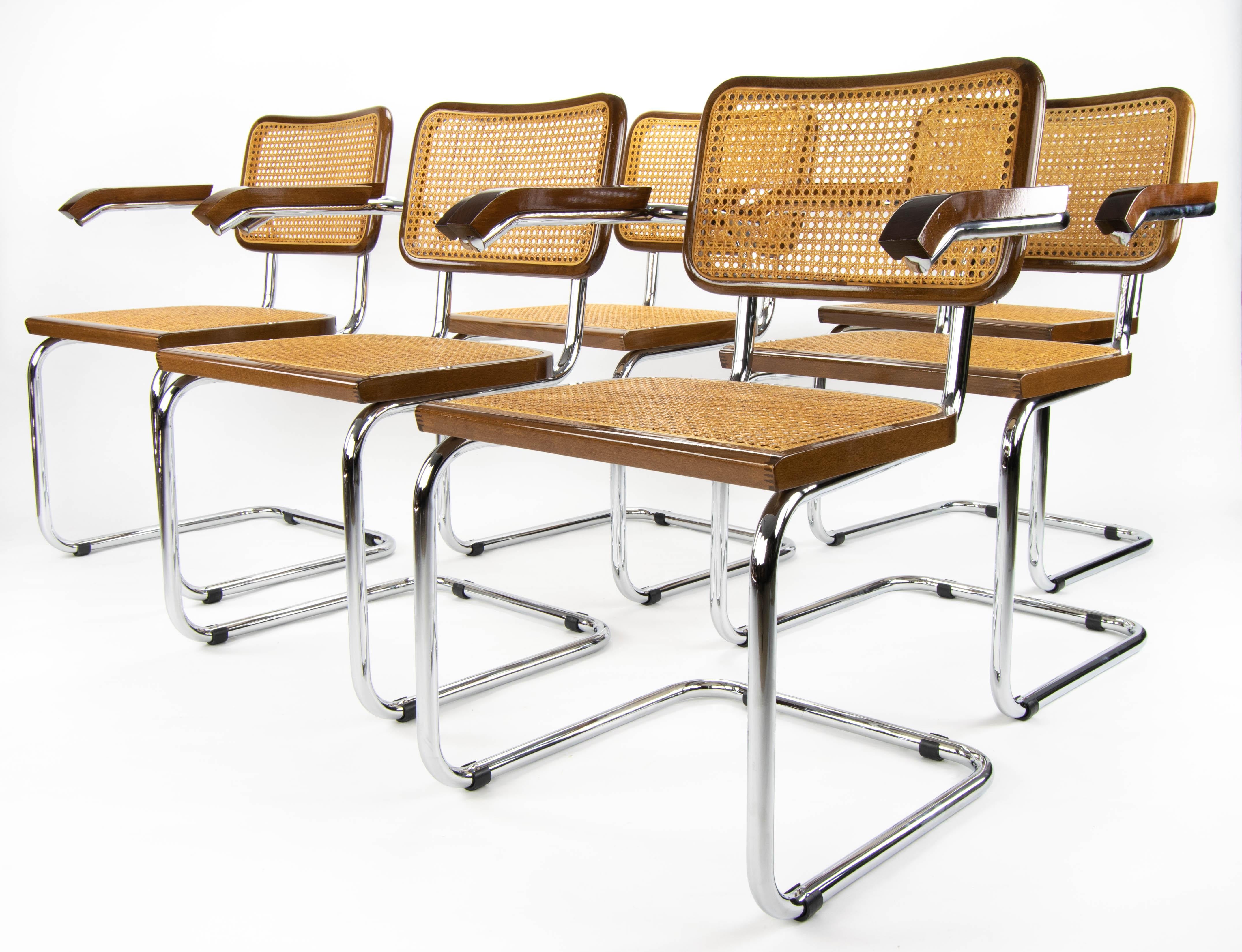 Italian Mid-Century Modern Chrome and Walnut Chairs by Marcel Breuer, Italy, 1970s