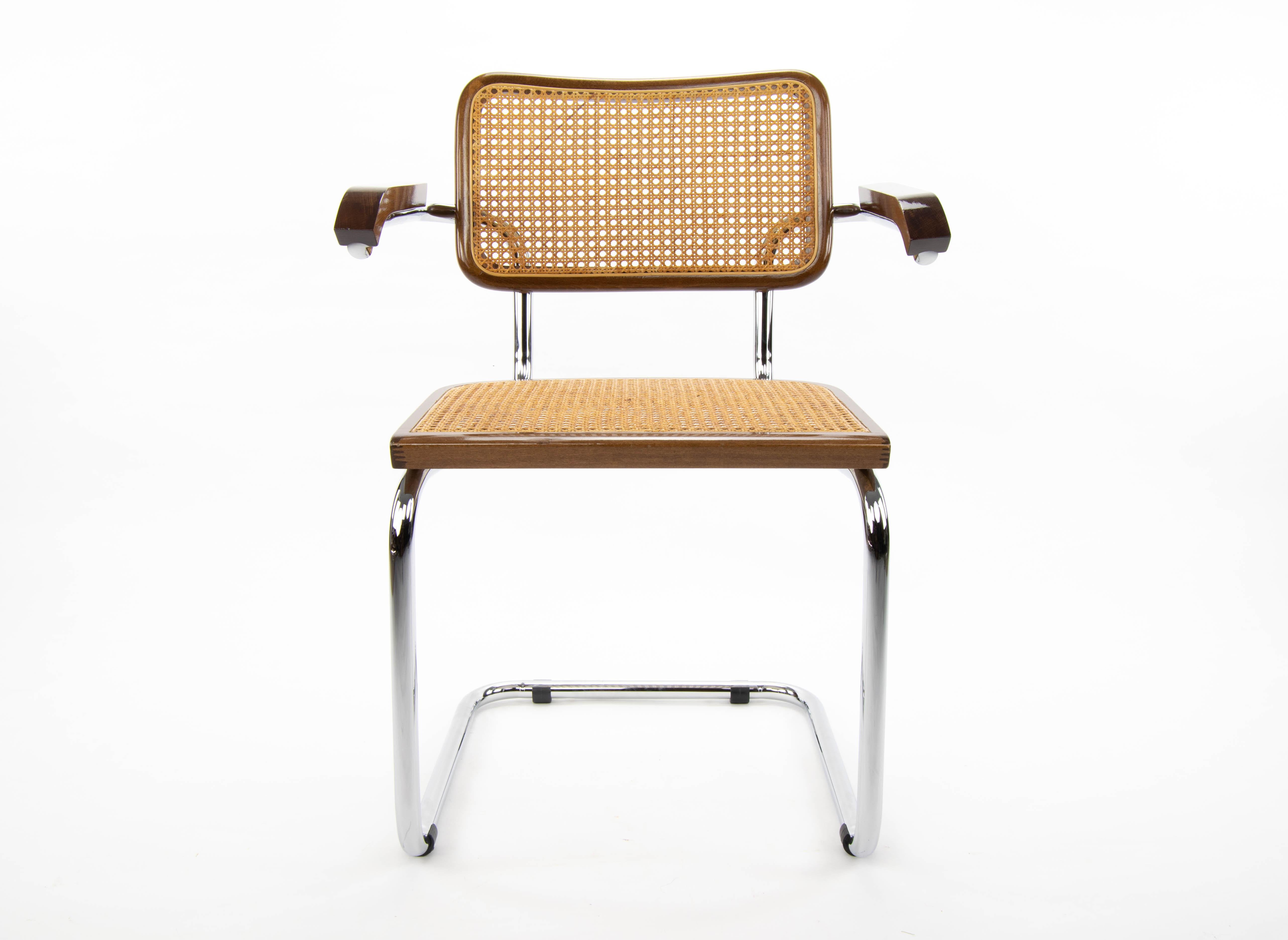 Late 20th Century Mid-Century Modern Chrome and Walnut Chairs by Marcel Breuer, Italy, 1970s