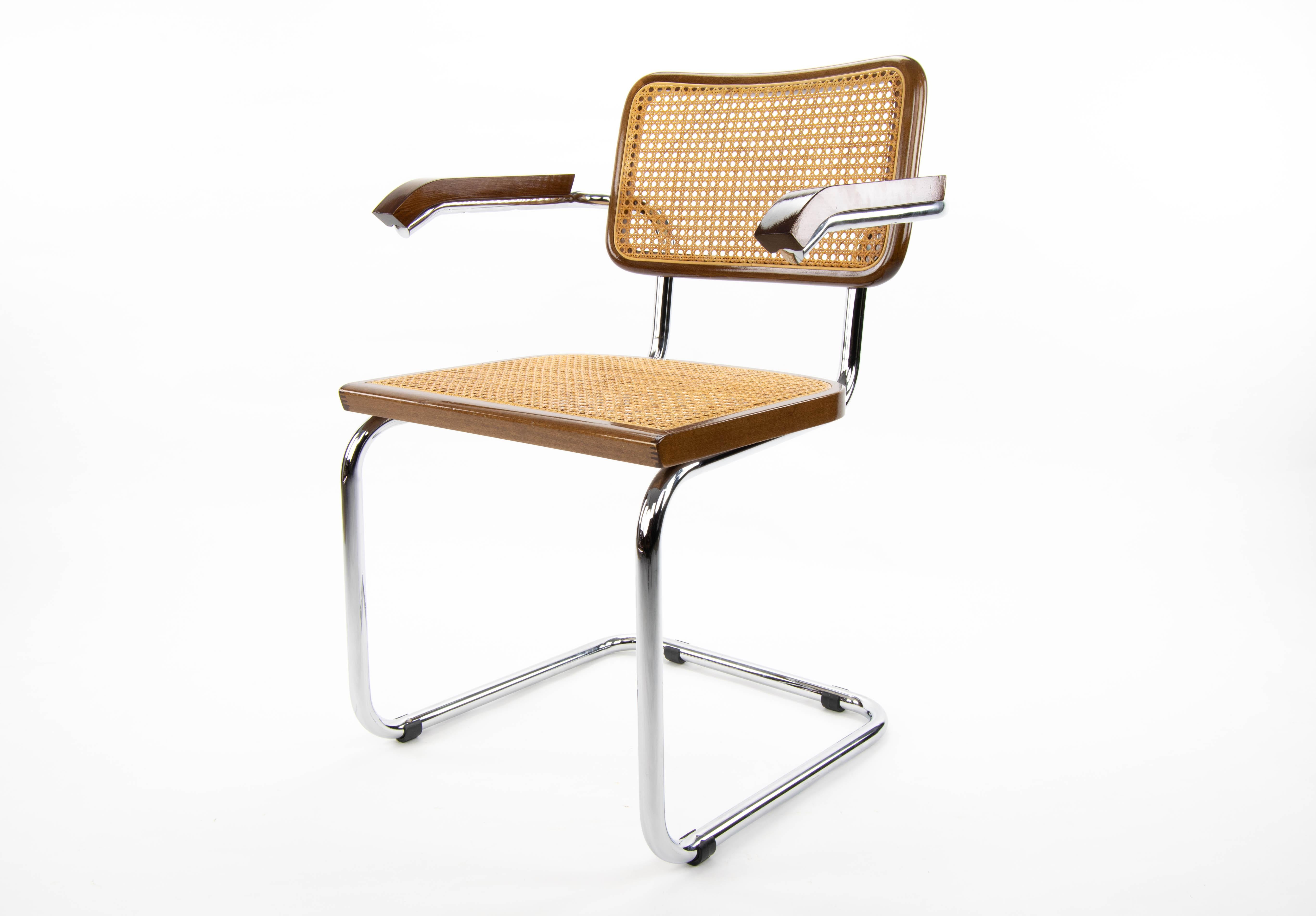 Steel Mid-Century Modern Chrome and Walnut Chairs by Marcel Breuer, Italy, 1970s