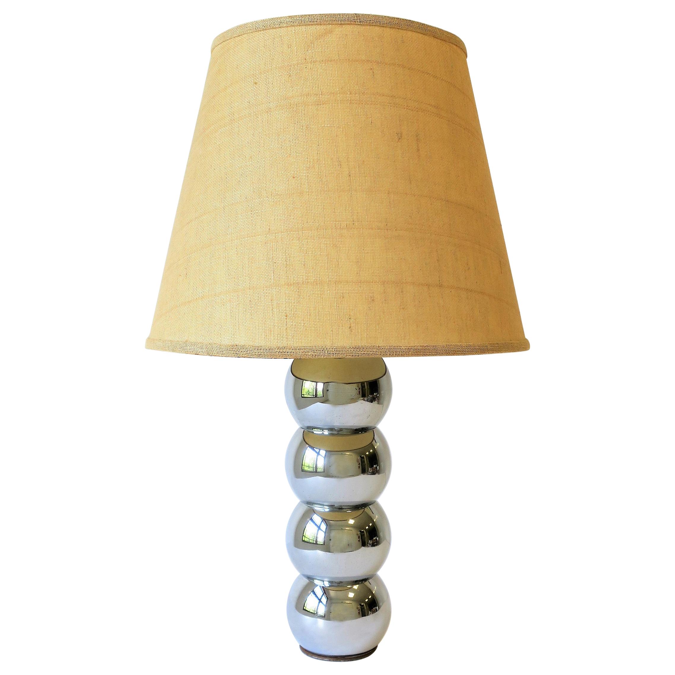 1970s Modern Stacked Chrome Ball Desk or Table Lamp Small 