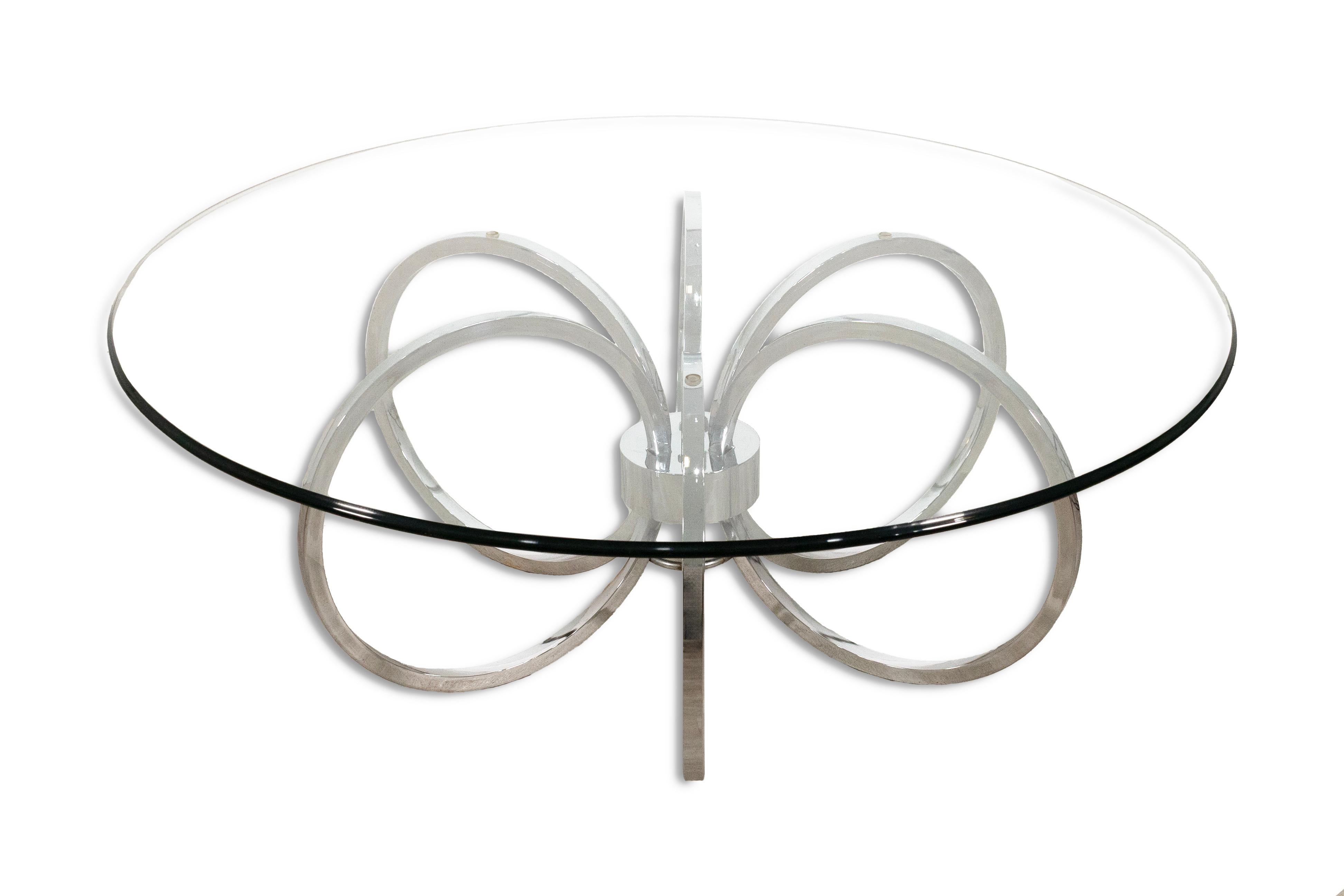 Mid-Century Modern MidCentury Modern Chrome & Glass Coffee Table In The Style Of Milo Baughman For Sale