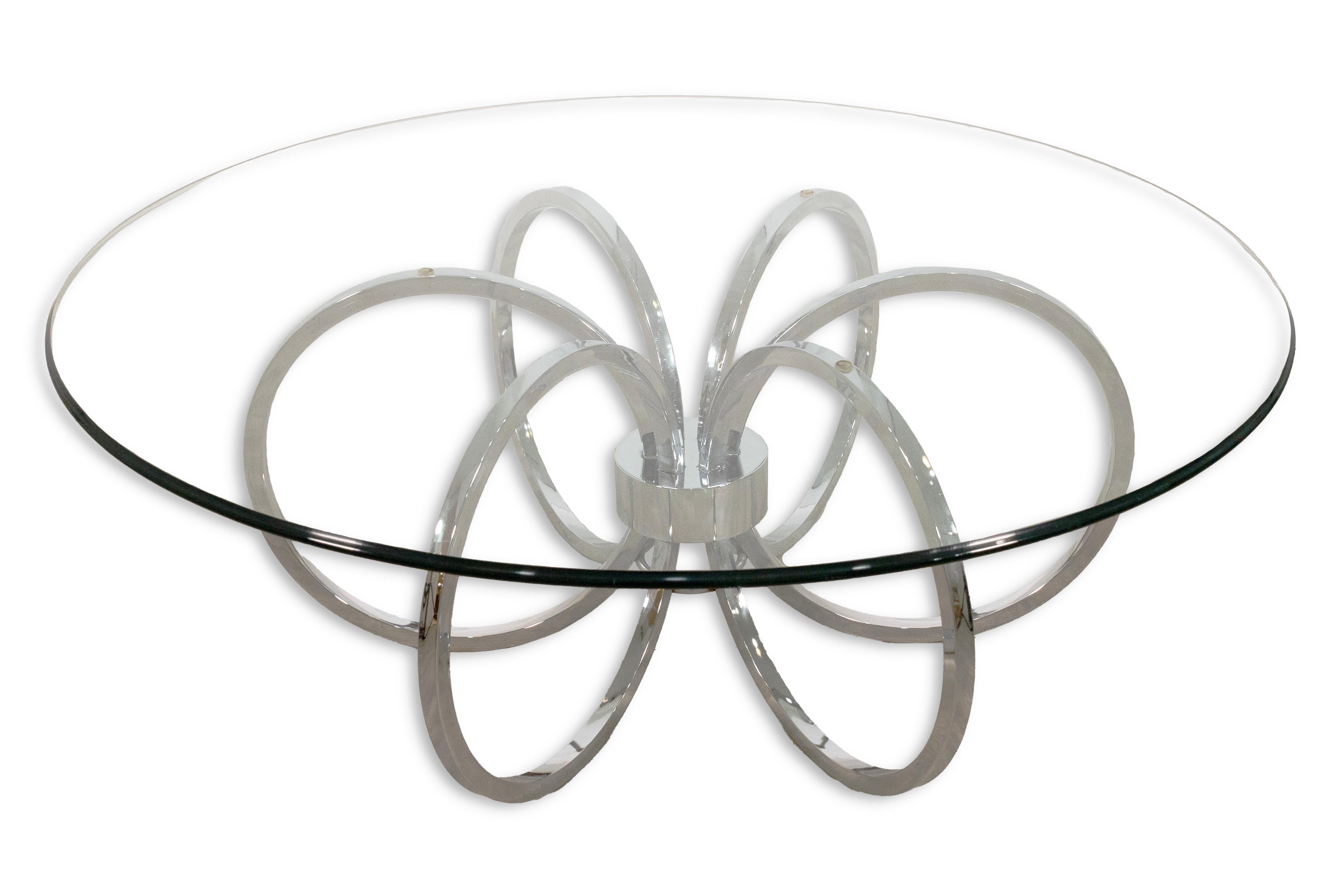 American MidCentury Modern Chrome & Glass Coffee Table In The Style Of Milo Baughman For Sale
