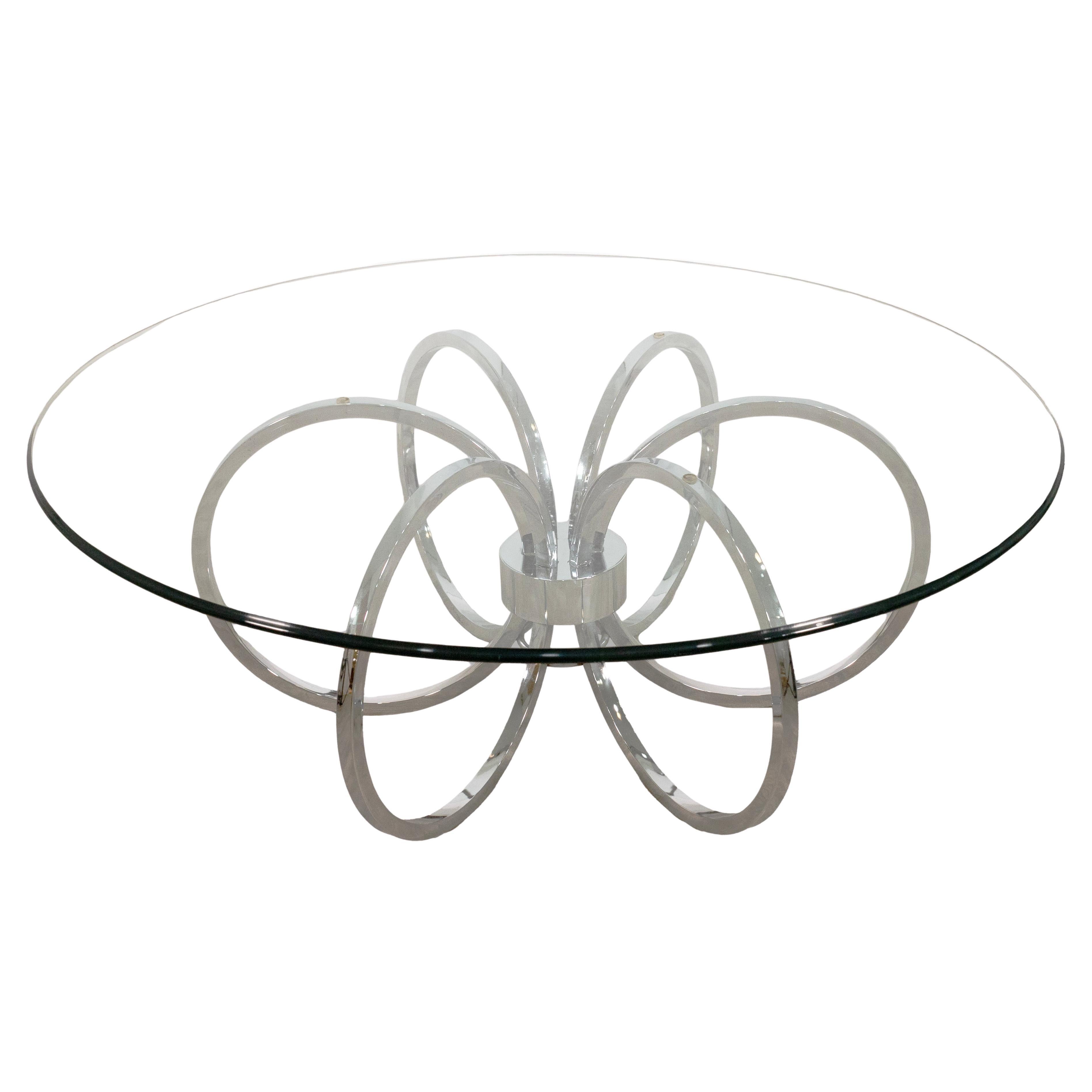 MidCentury Modern Chrome & Glass Coffee Table In The Style Of Milo Baughman For Sale