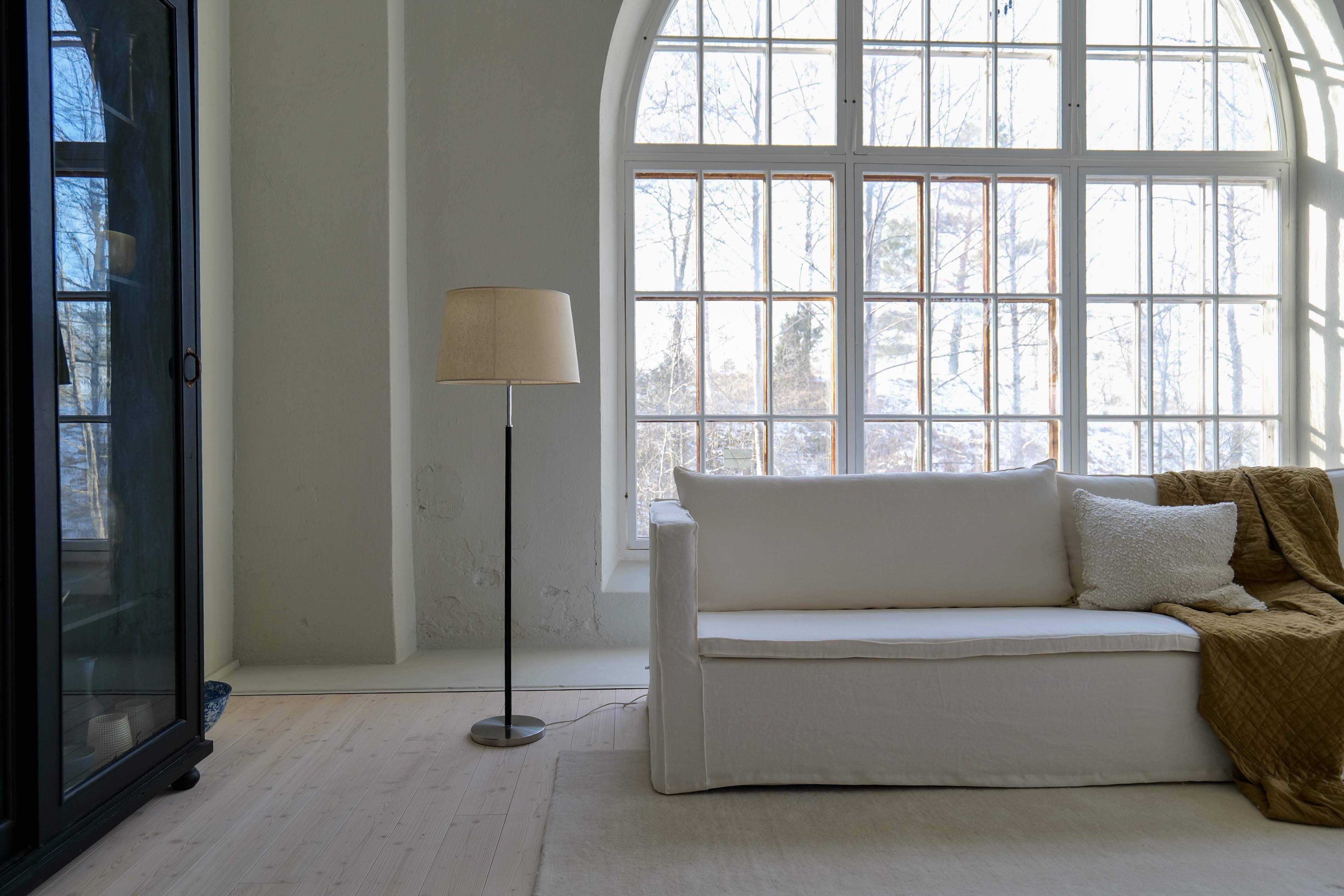 Scandinavian Modern Midcentury Modern Chrome Leather Floor Lamp Atelje Lyktan, Sweden For Sale