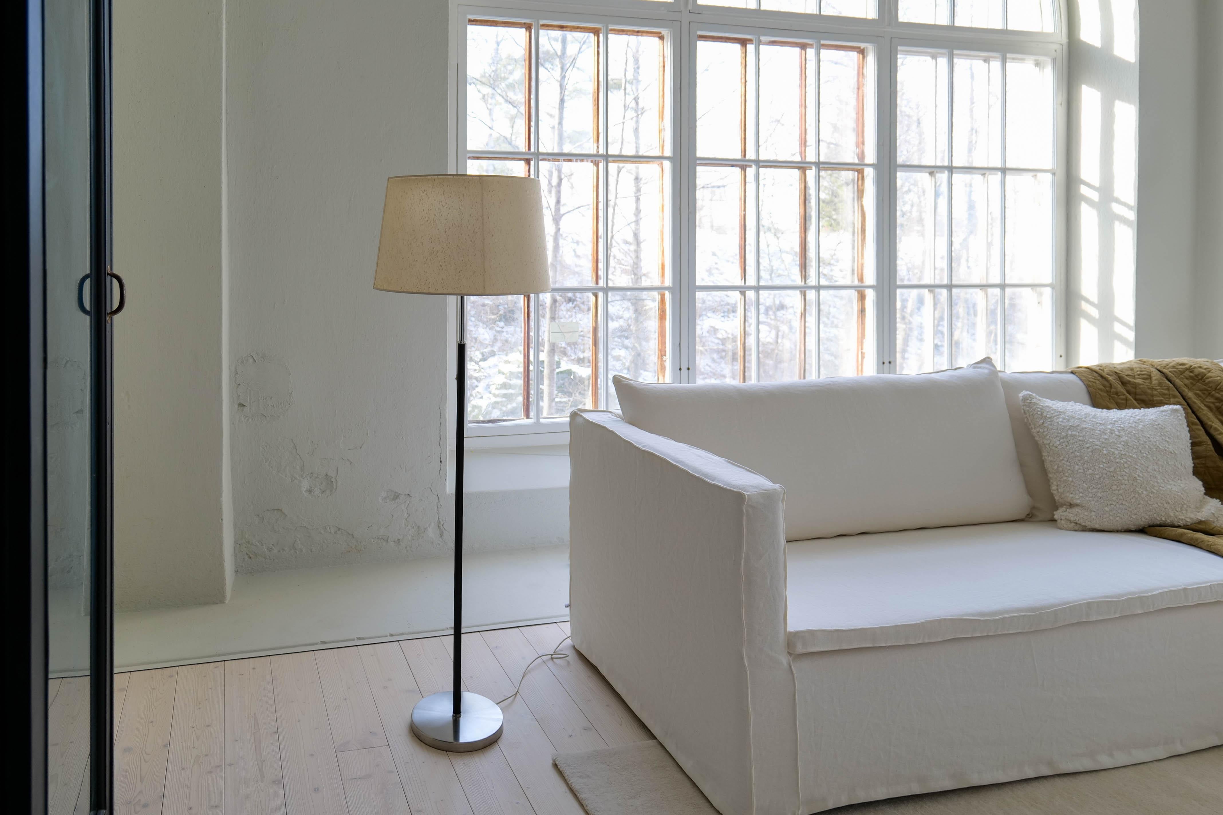 Mid-20th Century Midcentury Modern Chrome Leather Floor Lamp Atelje Lyktan, Sweden For Sale