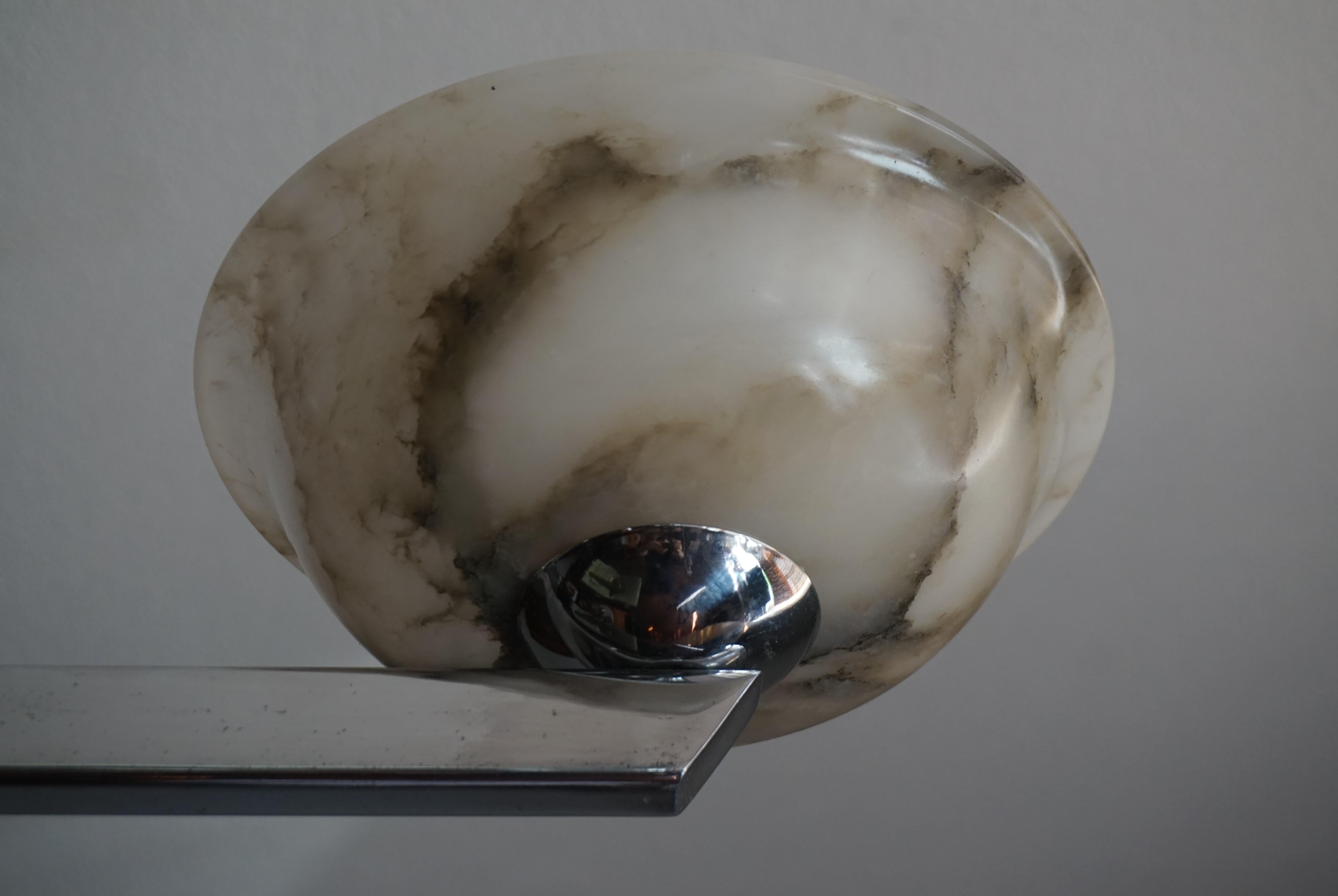 20th Century Midcentury Modern Chrome Metal and Black & White Alabaster Mineral Stone Pendant For Sale