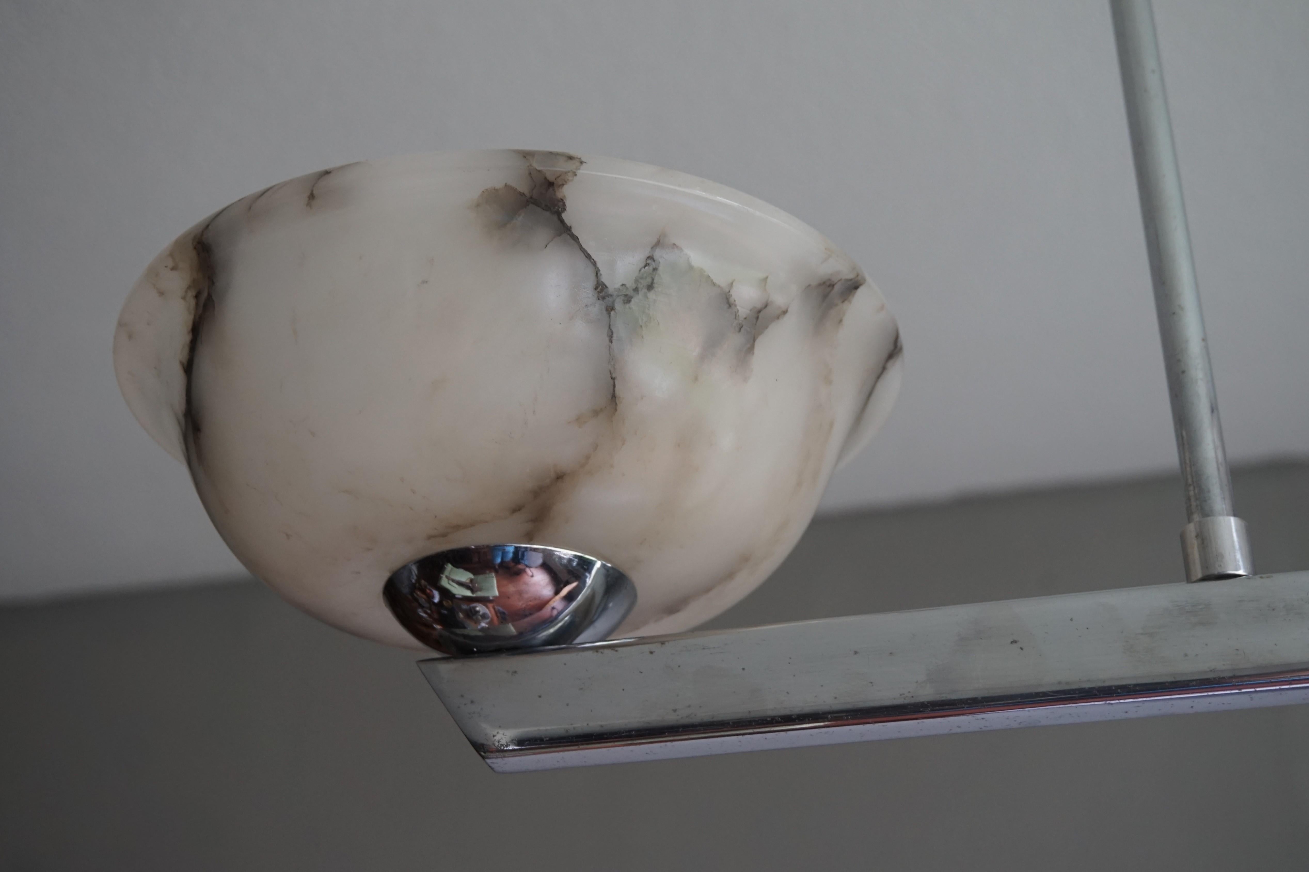 Midcentury Modern Chrome Metal and Black & White Alabaster Mineral Stone Pendant 1