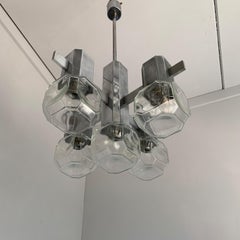 Mid-Century Modern Chrome Metal Pendant Light with Cubical Design Glass Shades