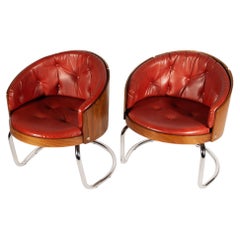 Midcentury Modern Chrome Tubular Coctail Lounge Chairs Set of Two