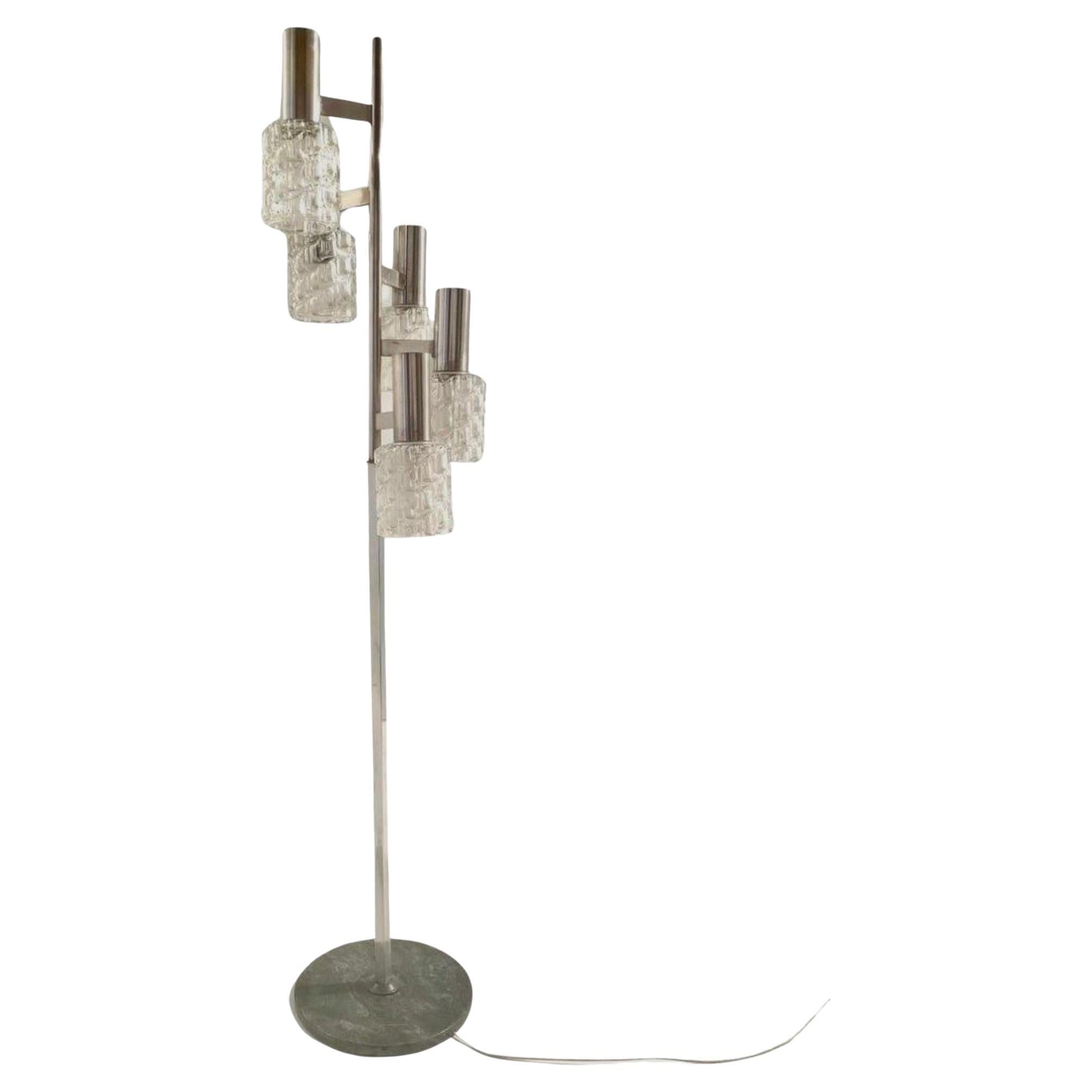 Lámpara de pie cromada moderna de mediados de siglo con globos de cristal, Italia Años 60 en venta