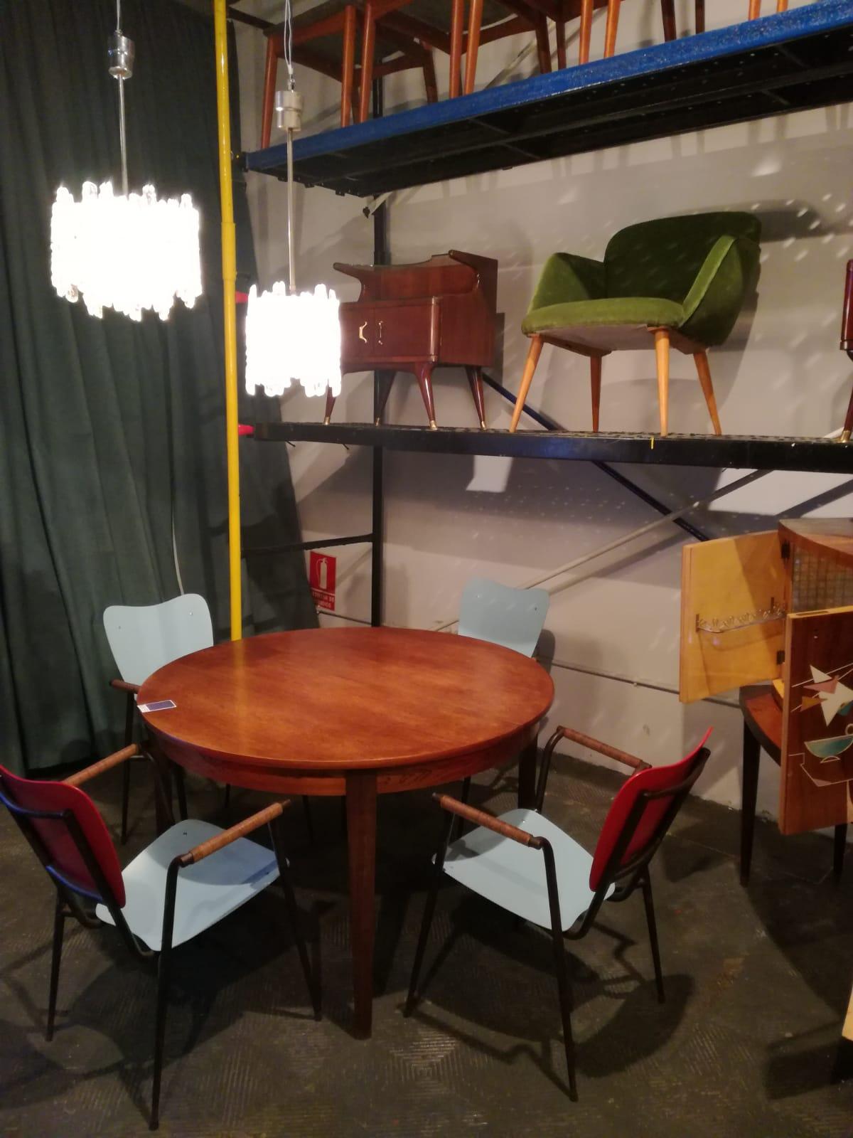 Wood Mid-Century Modern Circular Italian  Extendable Teak Dining Table, 1950