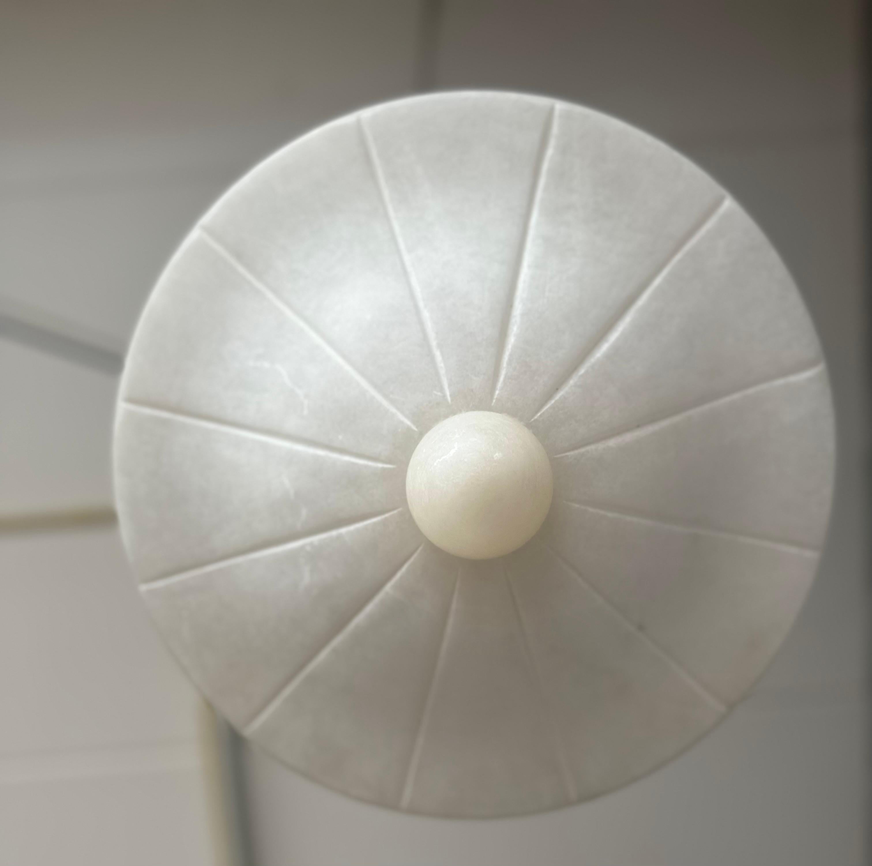 Hand-Crafted Midcentury Modern Classical Design, Alabaster Flush Mount / Pendant Light For Sale