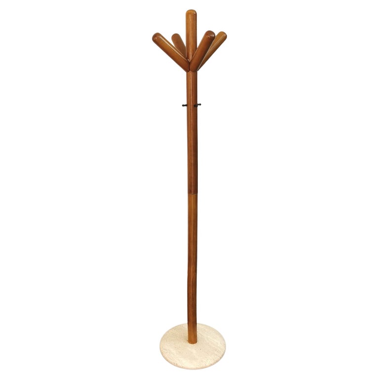 MidCentury Modern Coat Rack Stand Wood Travertine Italian Design
