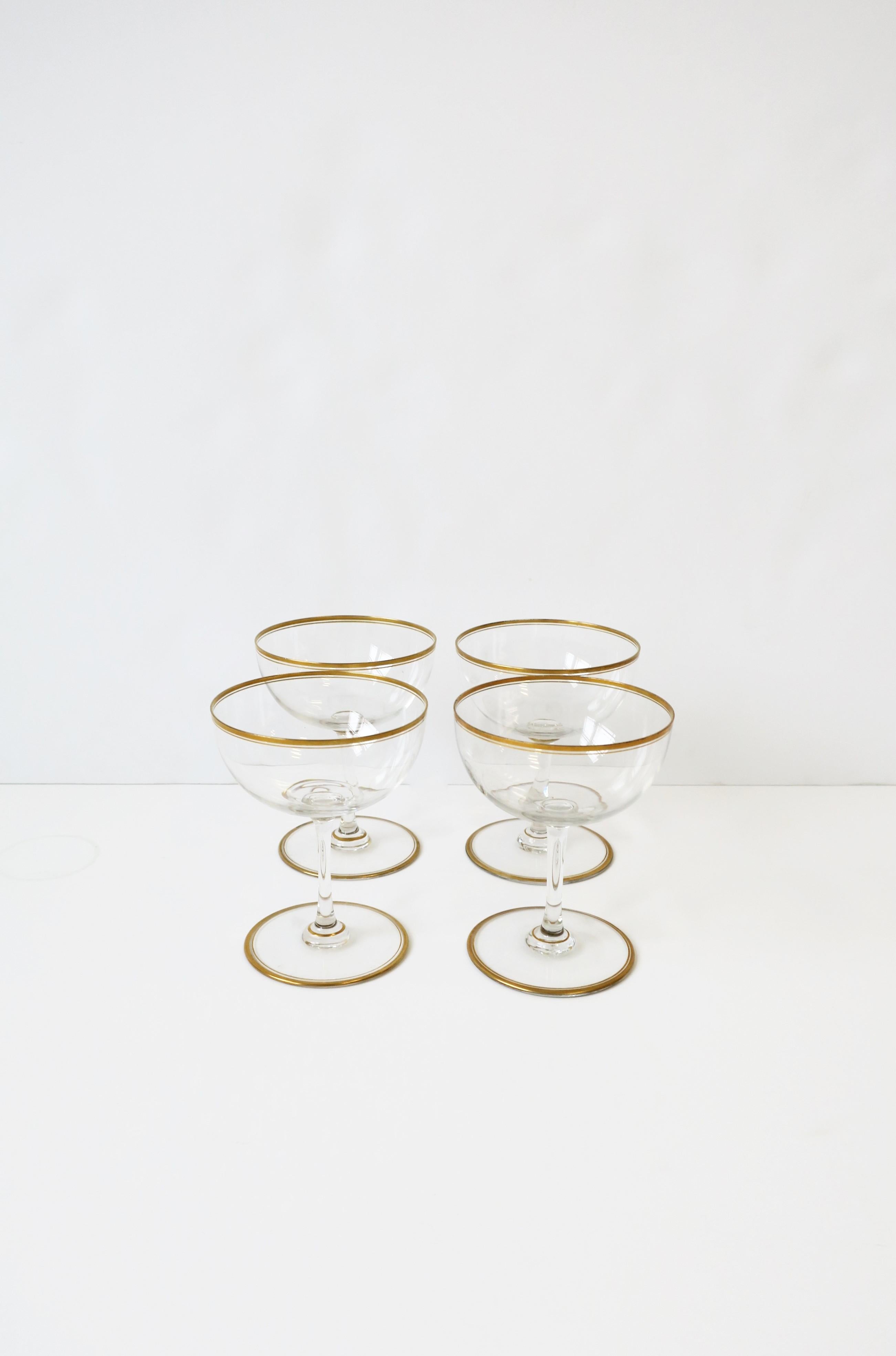 Mid-Century Modern Cocktail or Champagne Glasses Coupes w/Gold Detail, Set of 4 4