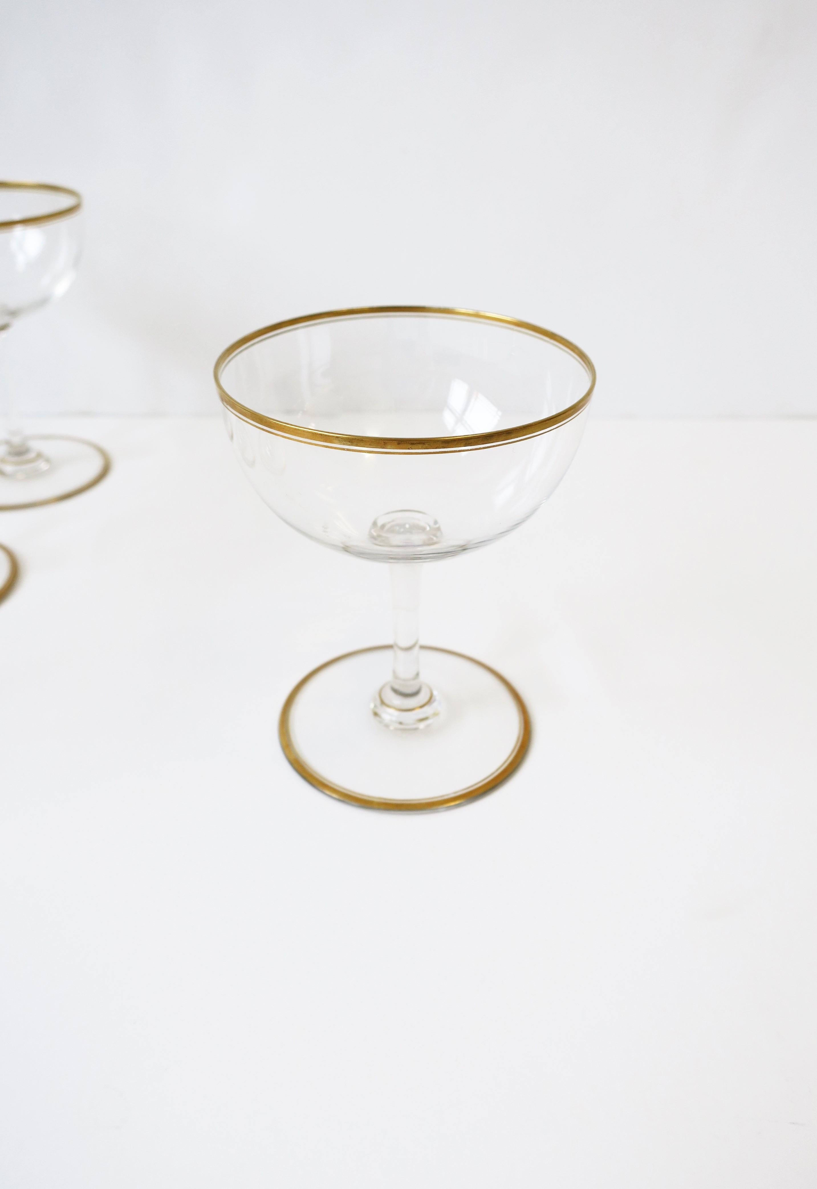 Mid-Century Modern Cocktail or Champagne Glasses Coupes w/Gold Detail, Set of 4 7