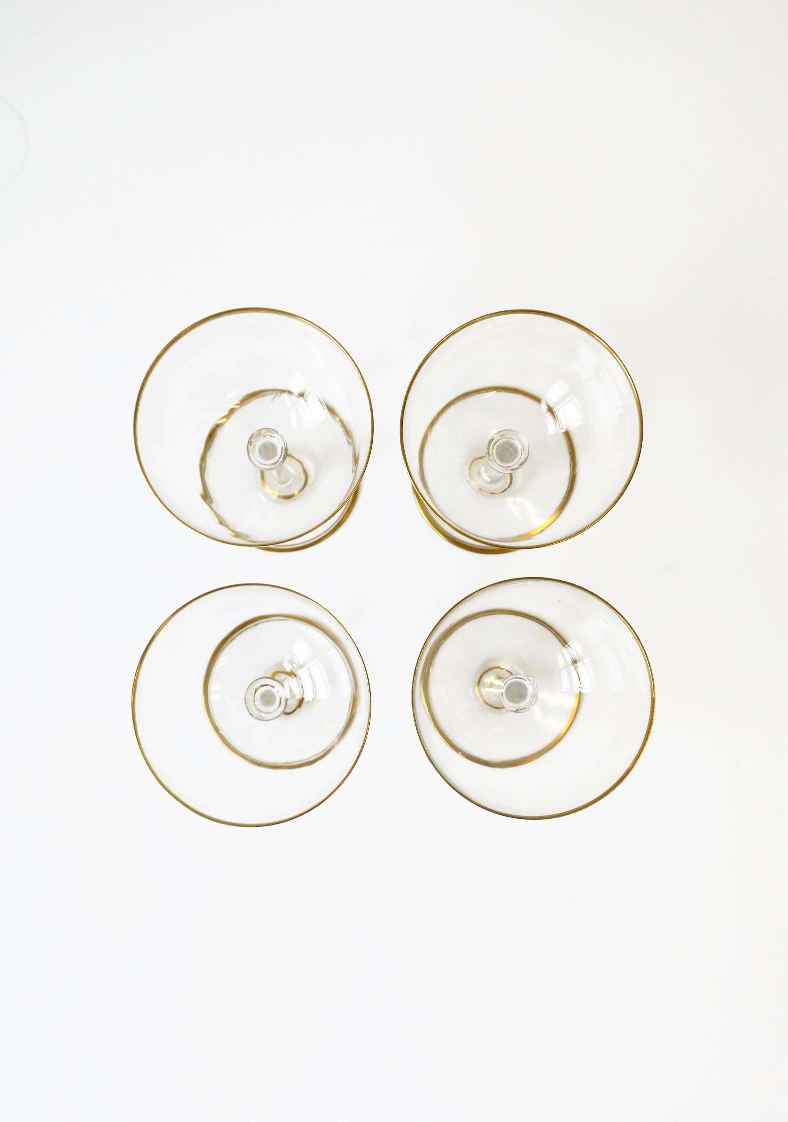 Mid-Century Modern Cocktail or Champagne Glasses Coupes w/Gold Detail, Set of 4 14