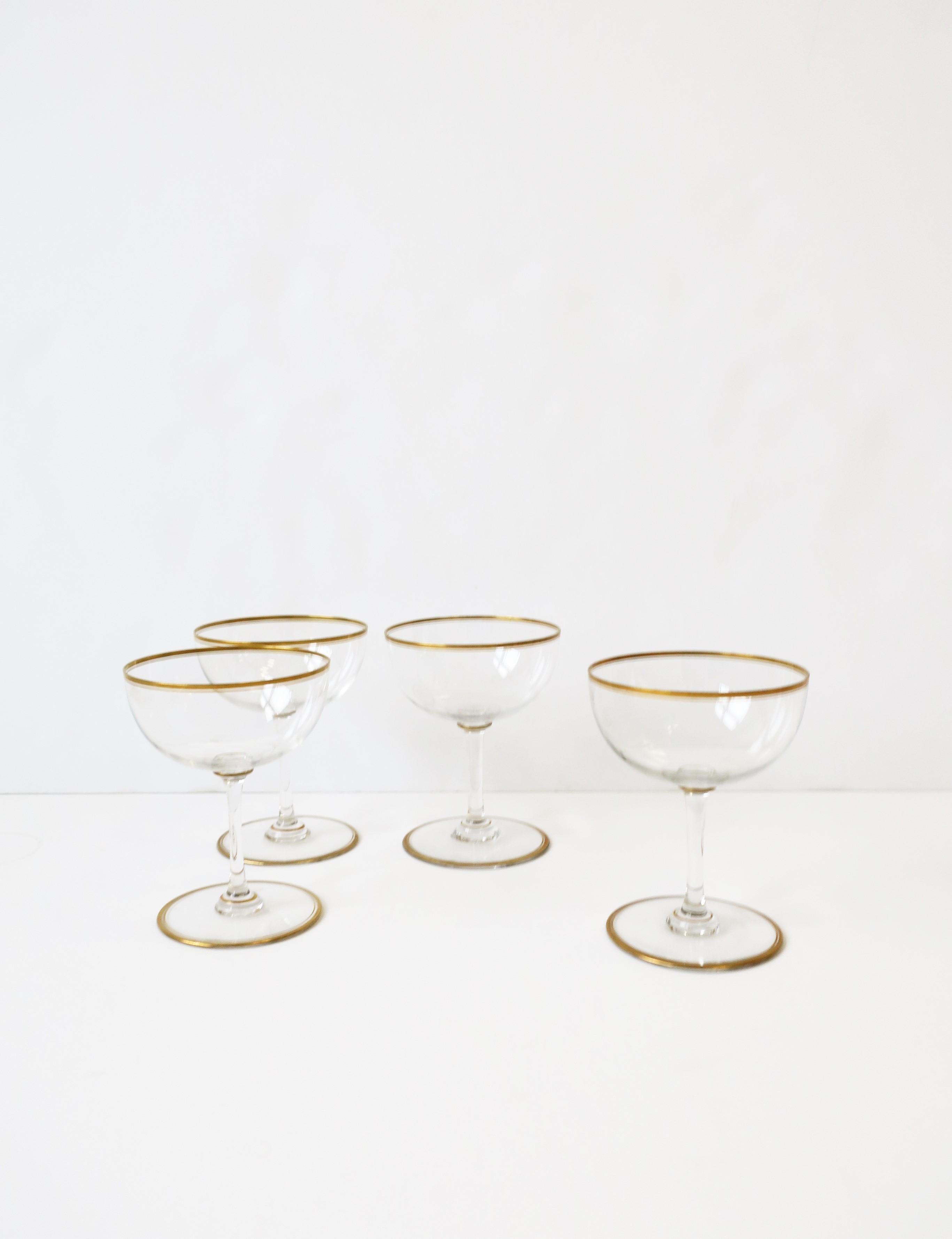 20th Century Mid-Century Modern Cocktail or Champagne Glasses Coupes w/Gold Detail, Set of 4