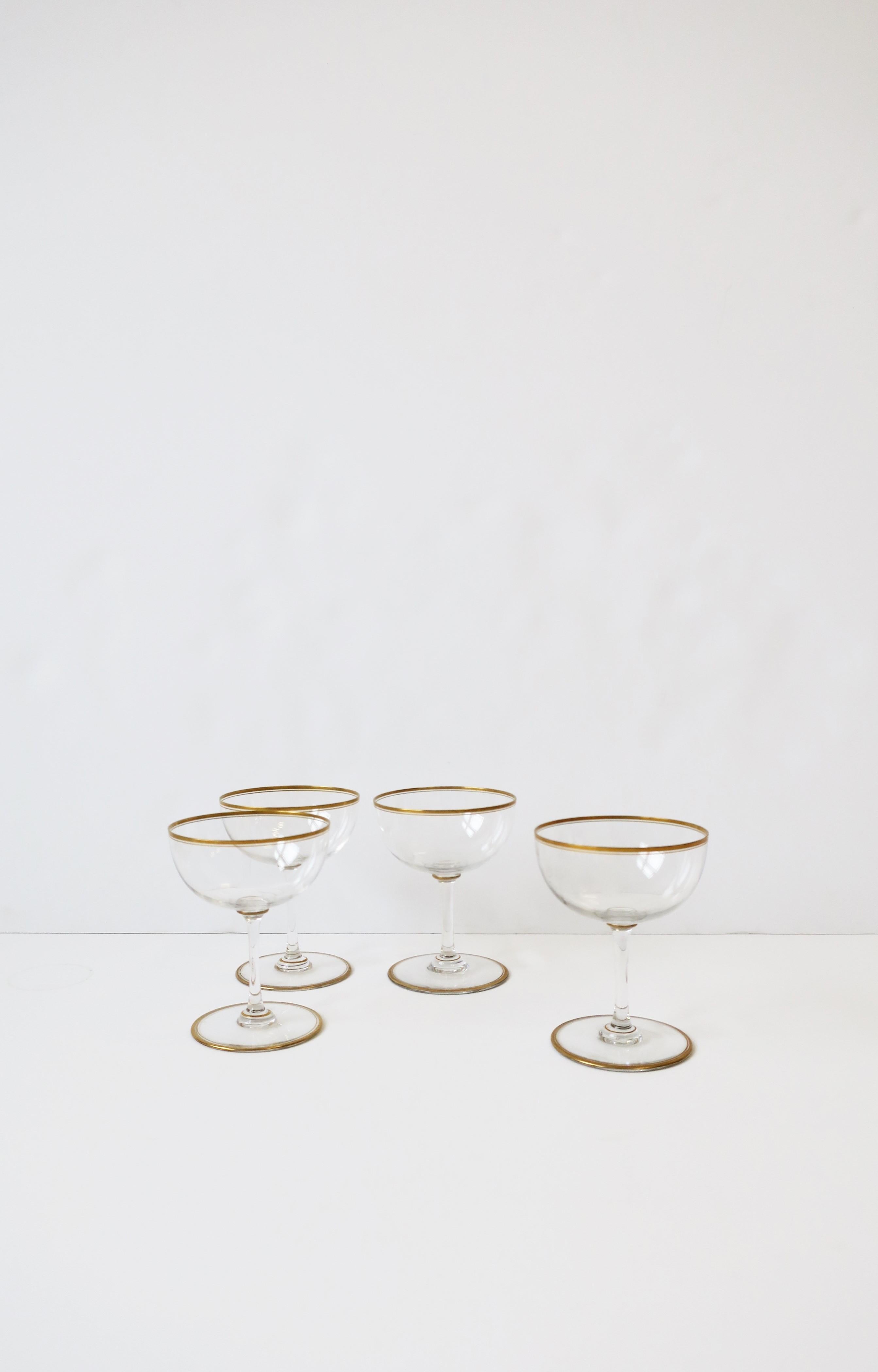 Mid-Century Modern Cocktail or Champagne Glasses Coupes w/Gold Detail, Set of 4 1