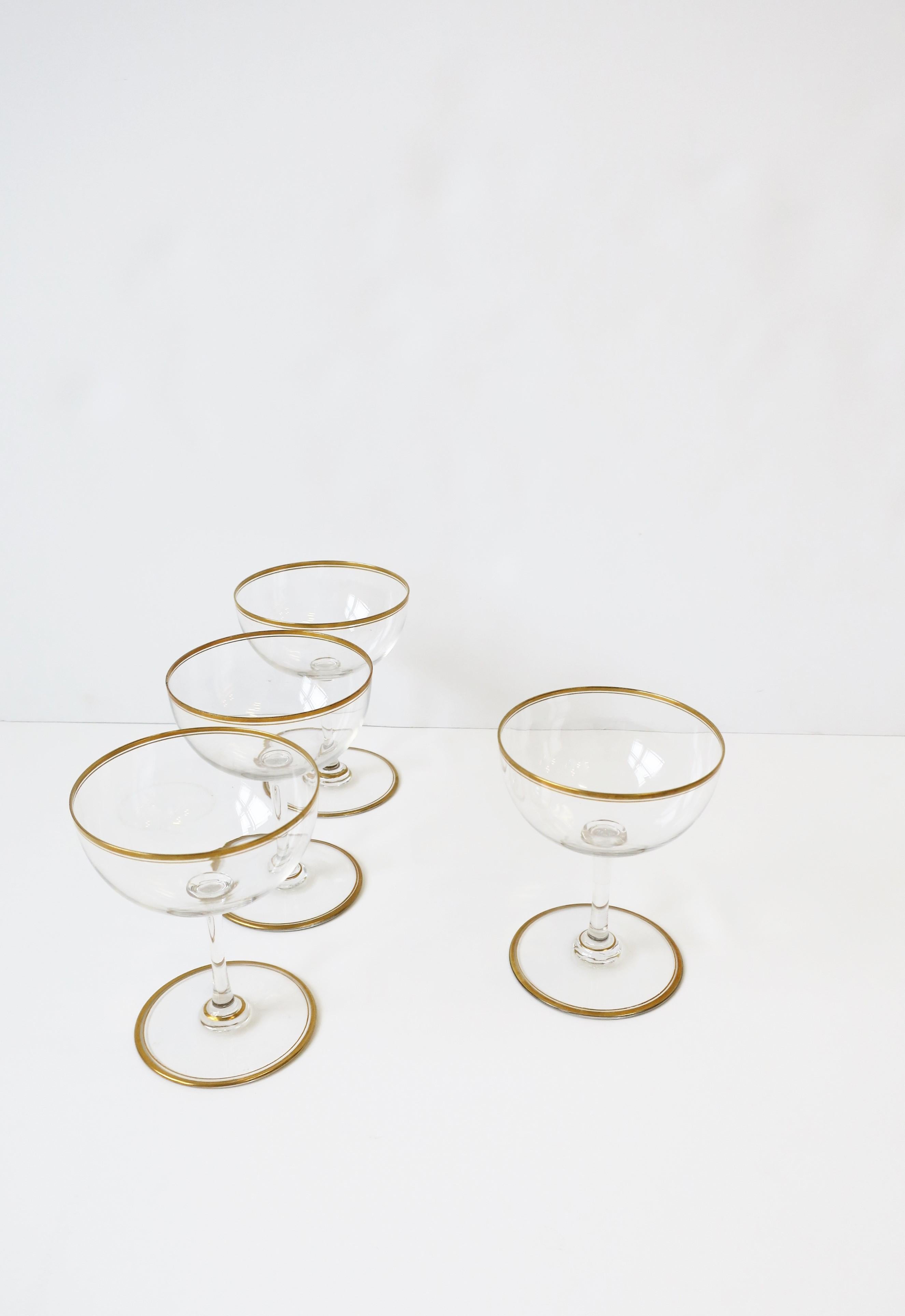 Mid-Century Modern Cocktail or Champagne Glasses Coupes w/Gold Detail, Set of 4 2