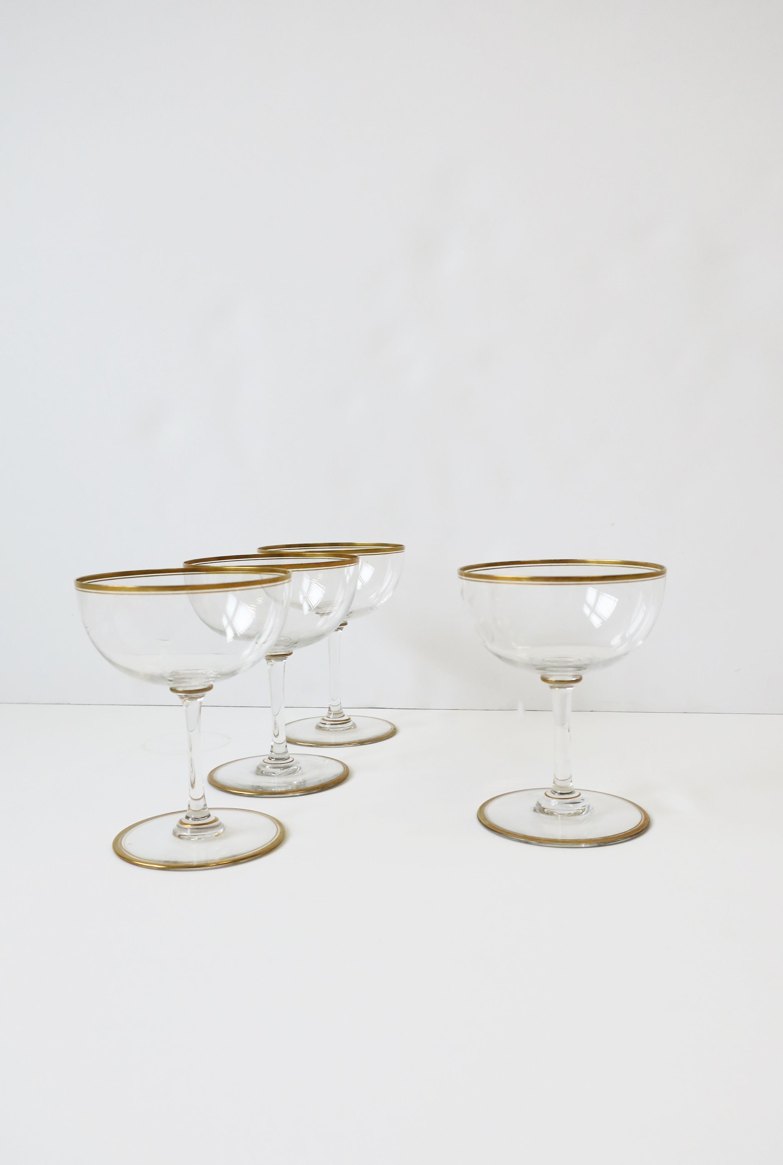 Mid-Century Modern Cocktail or Champagne Glasses Coupes w/Gold Detail, Set of 4 3