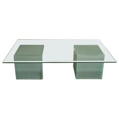 Table basse, table basse moderne du milieu du siècle, tables de canapé en verre, design italien rectangulaire, 1980