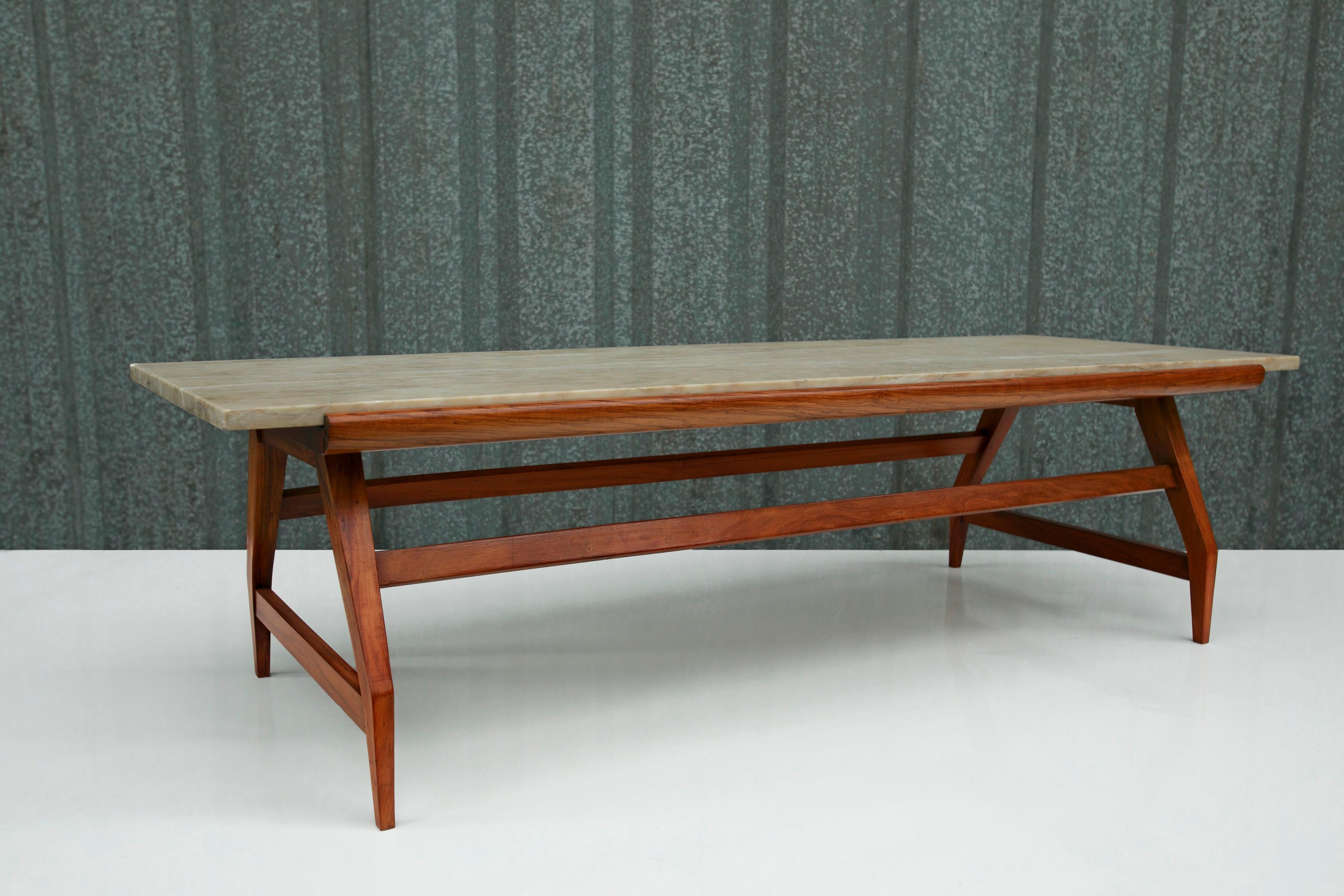 Woodwork Mid-Century Modern Coffee Table in Hardwood & Marble, G.Scapinelli 1950s, Brazil For Sale
