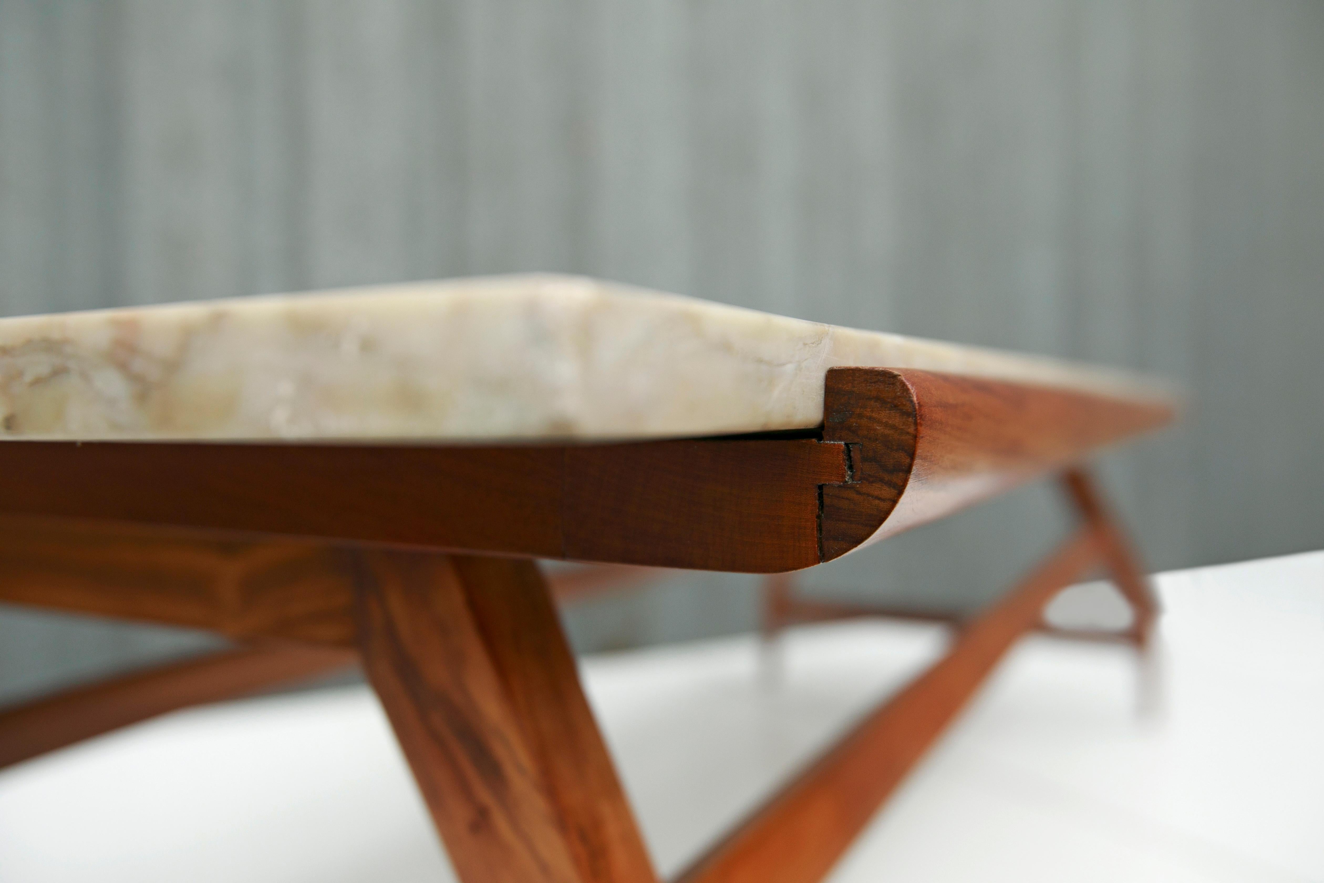 Mid-20th Century Mid-Century Modern Coffee Table in Hardwood & Marble, G.Scapinelli 1950s, Brazil For Sale