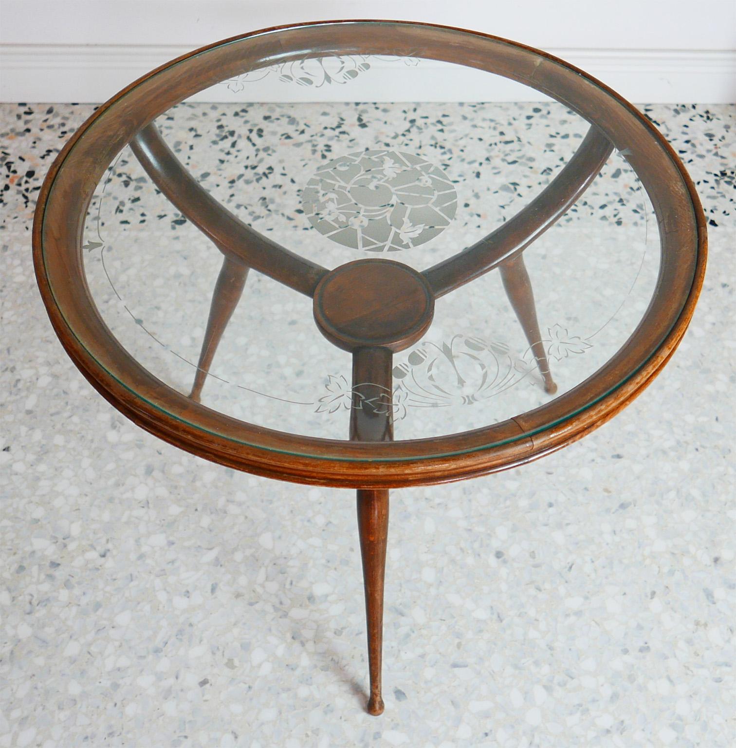 Italian Mid-Century Modern Coffee Table in the Style of Carlo de Carli, Glass Top, 1950s