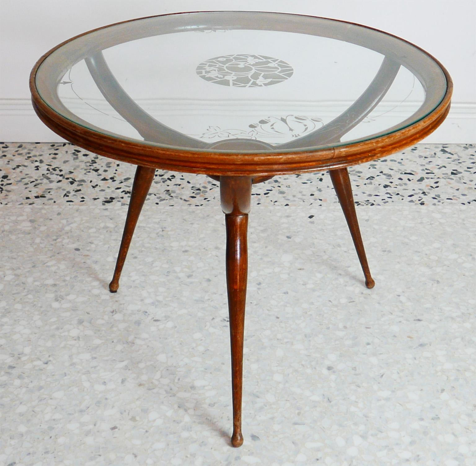 Mid-Century Modern Coffee Table in the Style of Carlo de Carli, Glass Top, 1950s 2