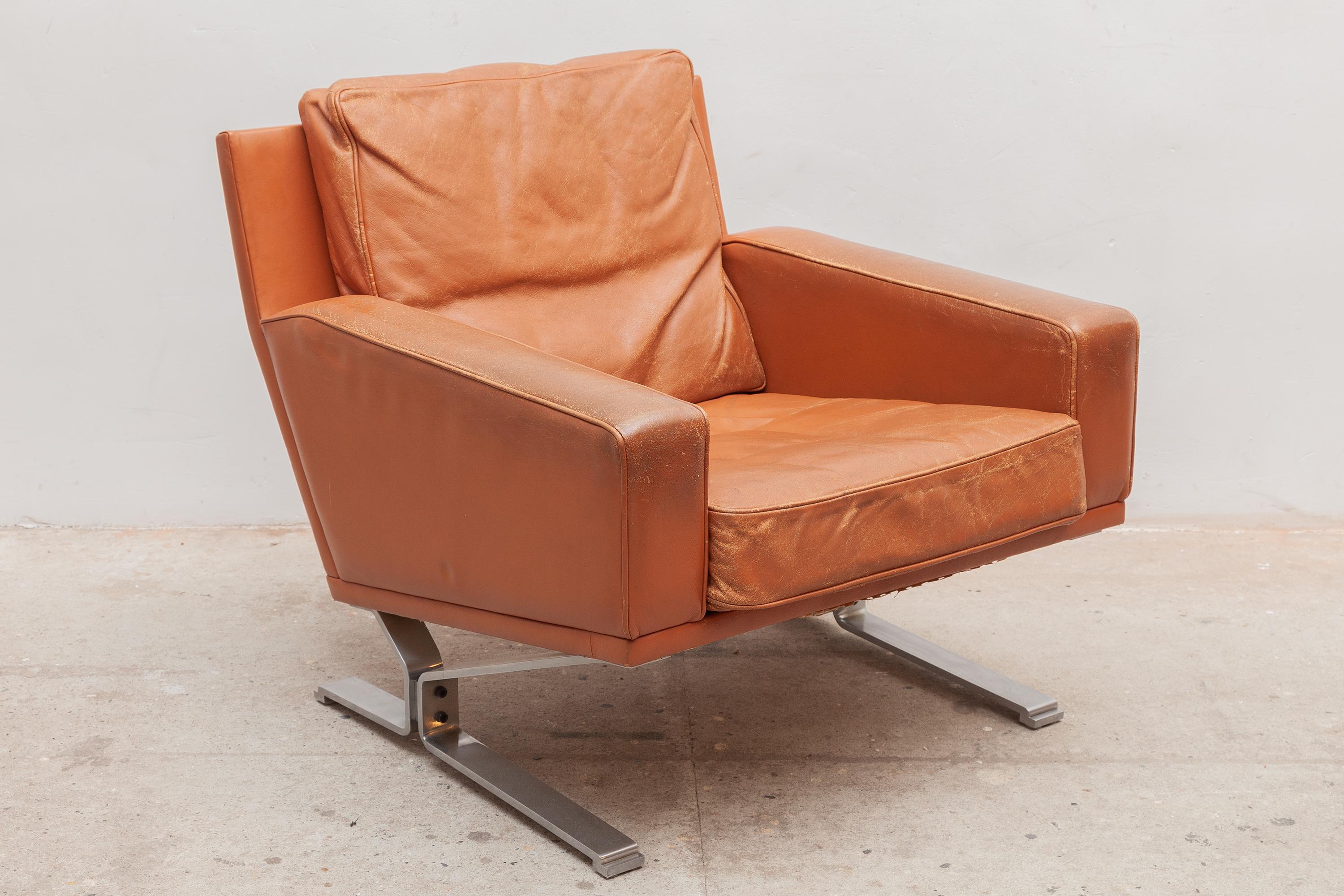 Danish Mid-Century Modern Cognac Leather Club Chairs 1960s with a Nice Patina