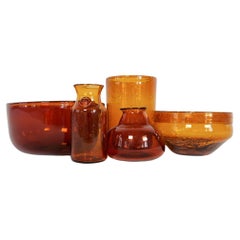 Midcentury Modern Collection of Five Amber Vases by Erik Hoglund, Sweden, 1960s