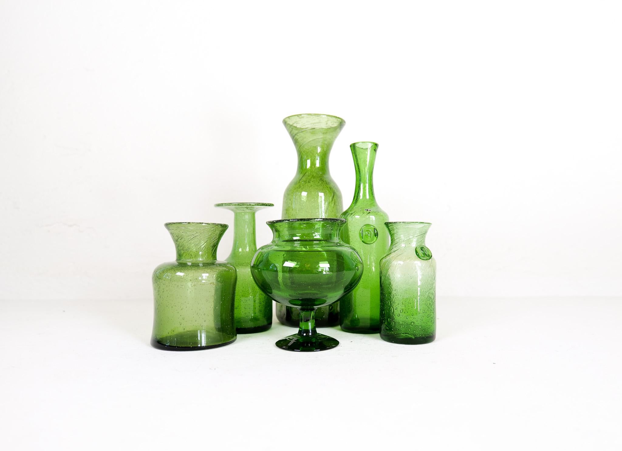 Swedish Midcentury Modern Collection of Six Green Vases by Erik Hoglund, Sweden, 1960s For Sale