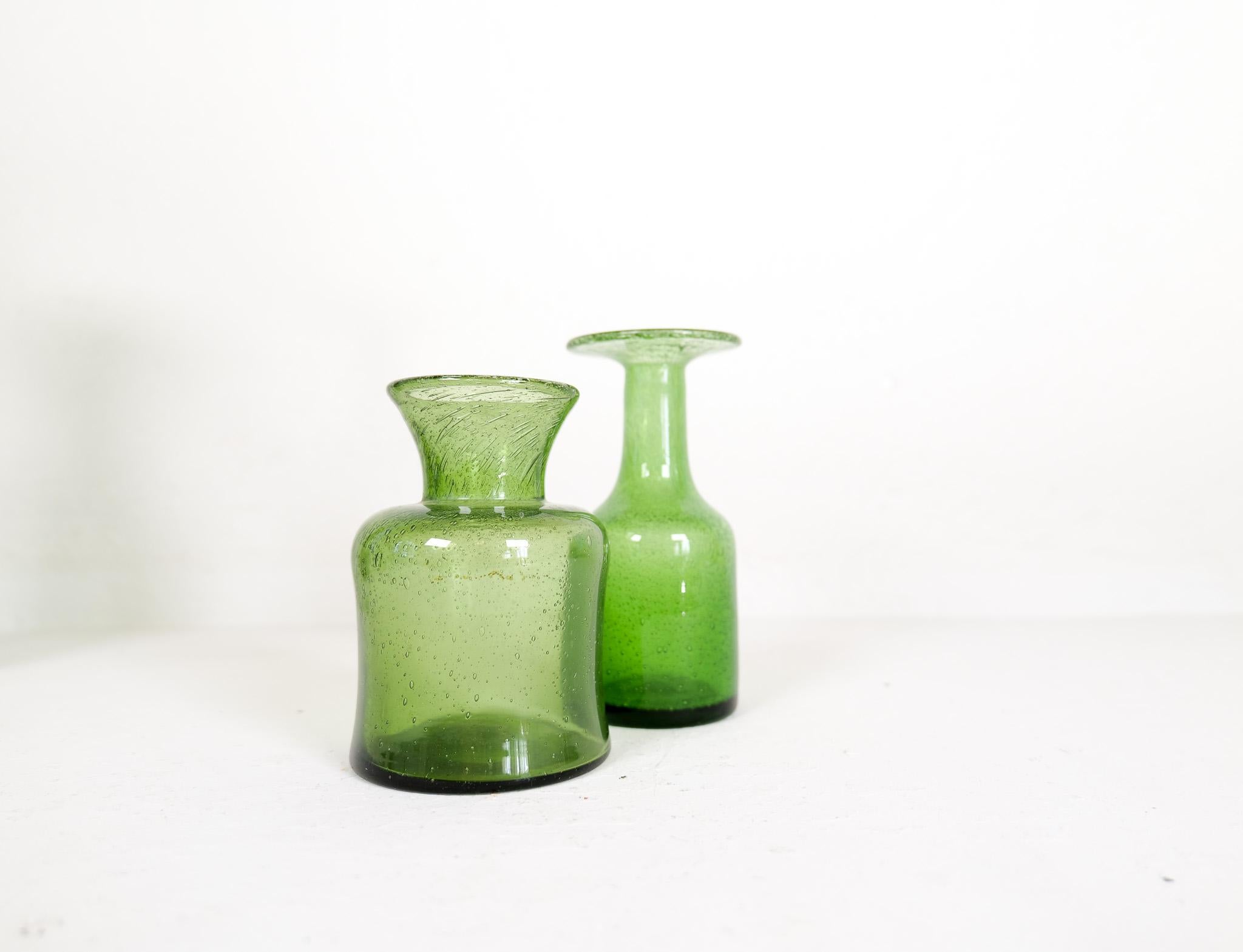 Mid-20th Century Midcentury Modern Collection of Six Green Vases by Erik Hoglund, Sweden, 1960s For Sale