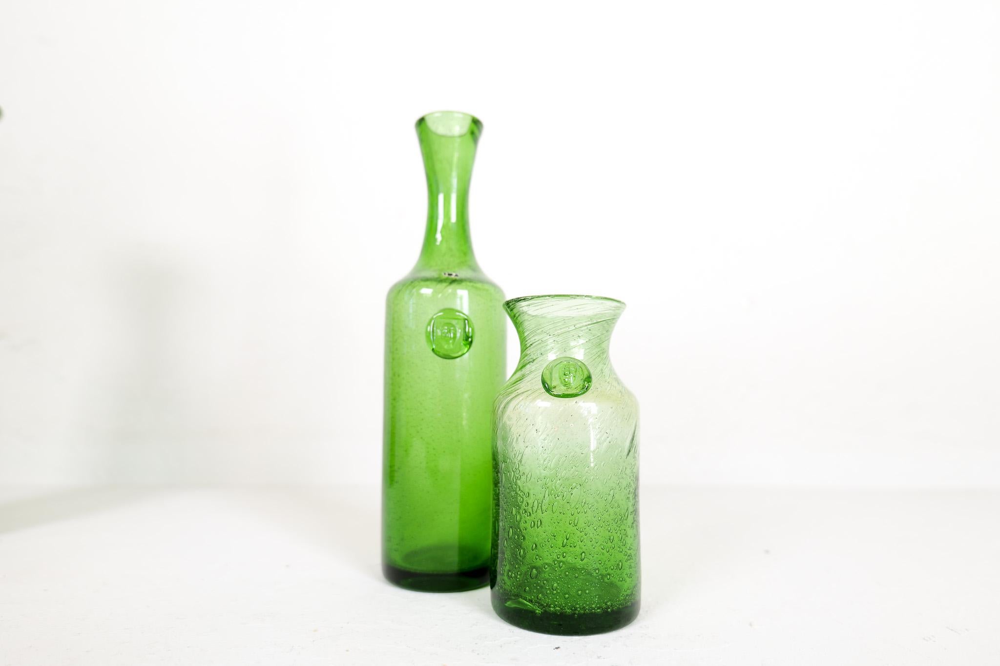 Art Glass Midcentury Modern Collection of Six Green Vases by Erik Hoglund, Sweden, 1960s For Sale