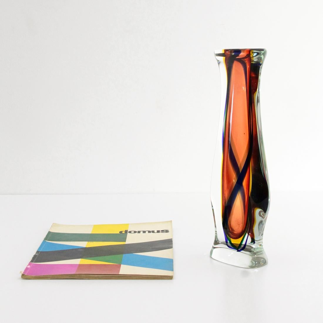 Midcentury Modern Colored Murano Glass Flower Vase, 1950s For Sale 4