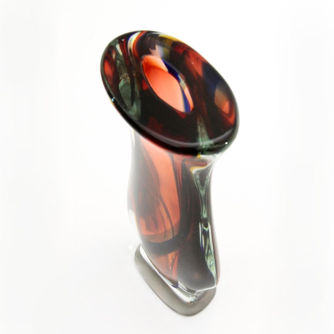 Mid-20th Century Midcentury Modern Colored Murano Glass Flower Vase, 1950s For Sale