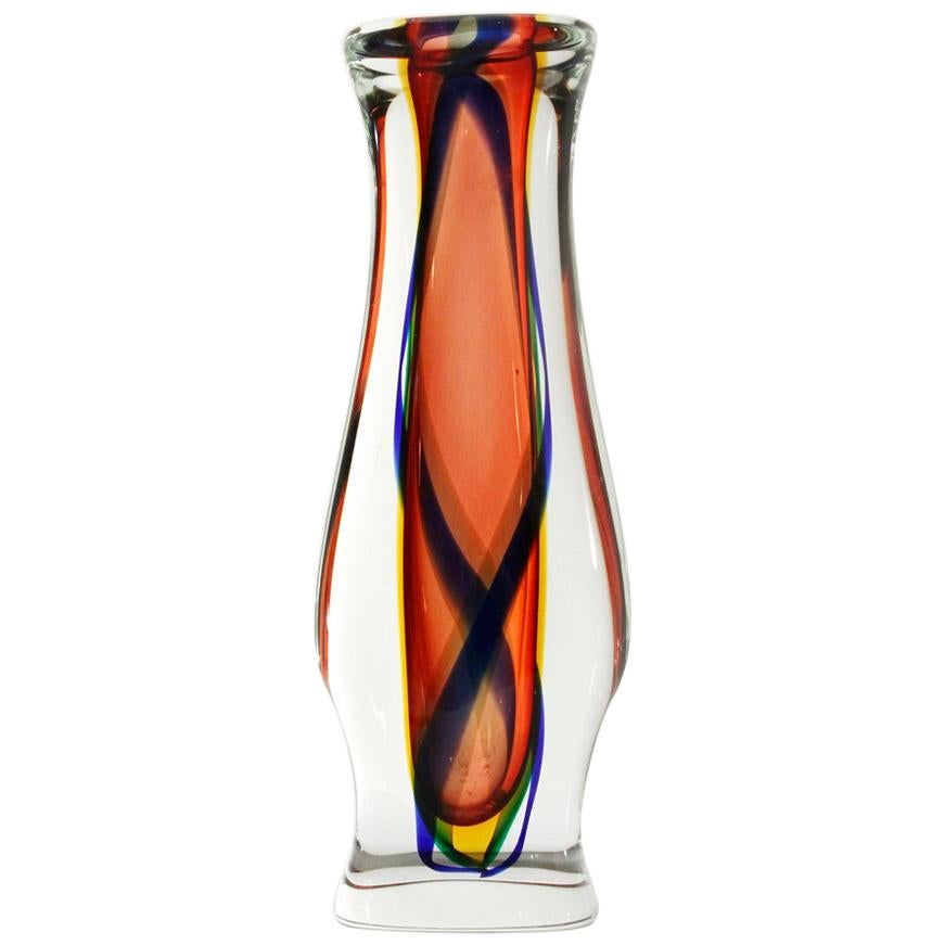 Midcentury Modern Colored Murano Glass Flower Vase, 1950s For Sale