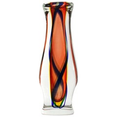 Midcentury Modern Colored Murano Glass Flower Vase, 1950s