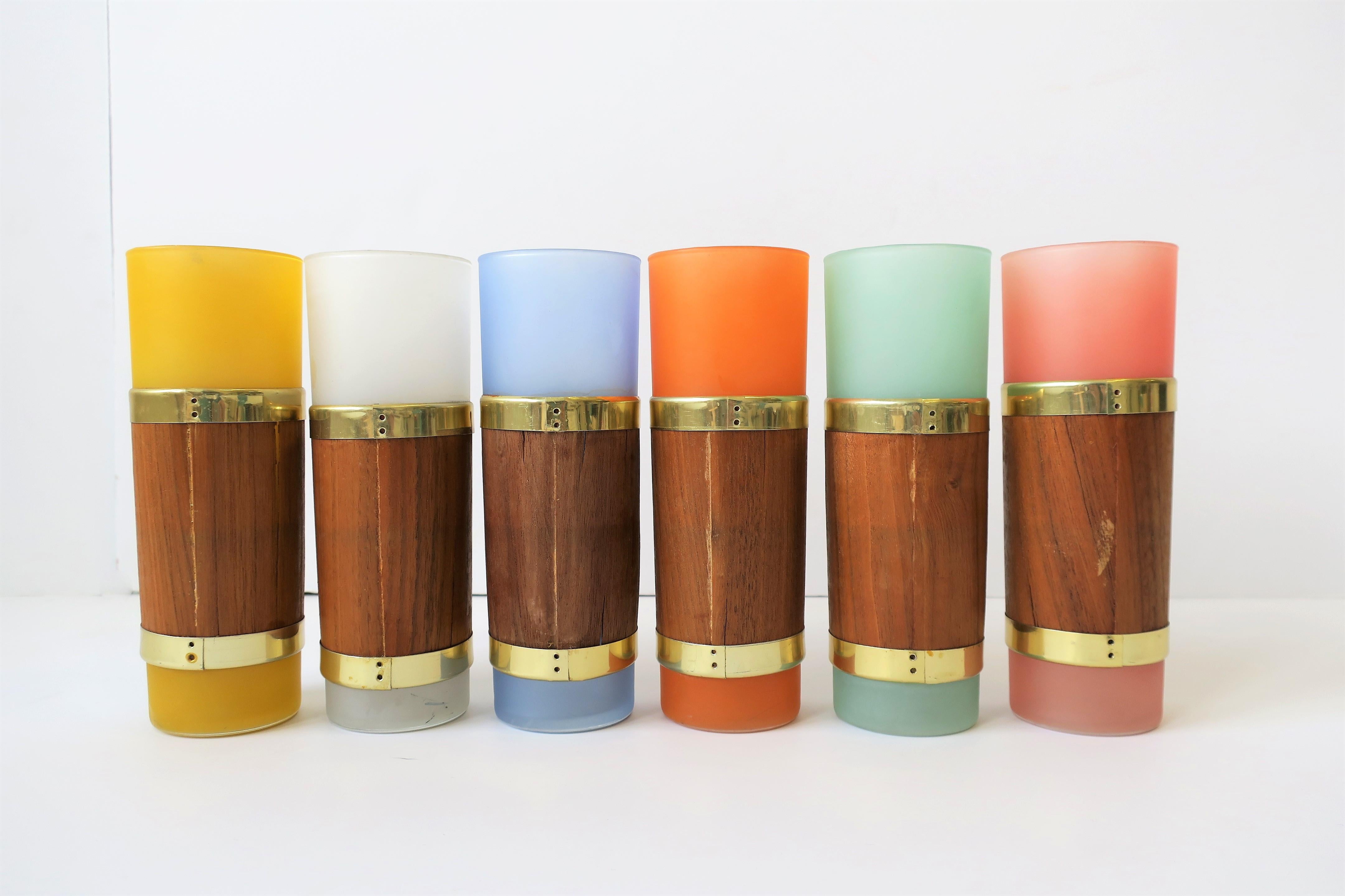 Brass Mid-Century Modern Colorful Highball Cocktail Glasses, circa 1960s