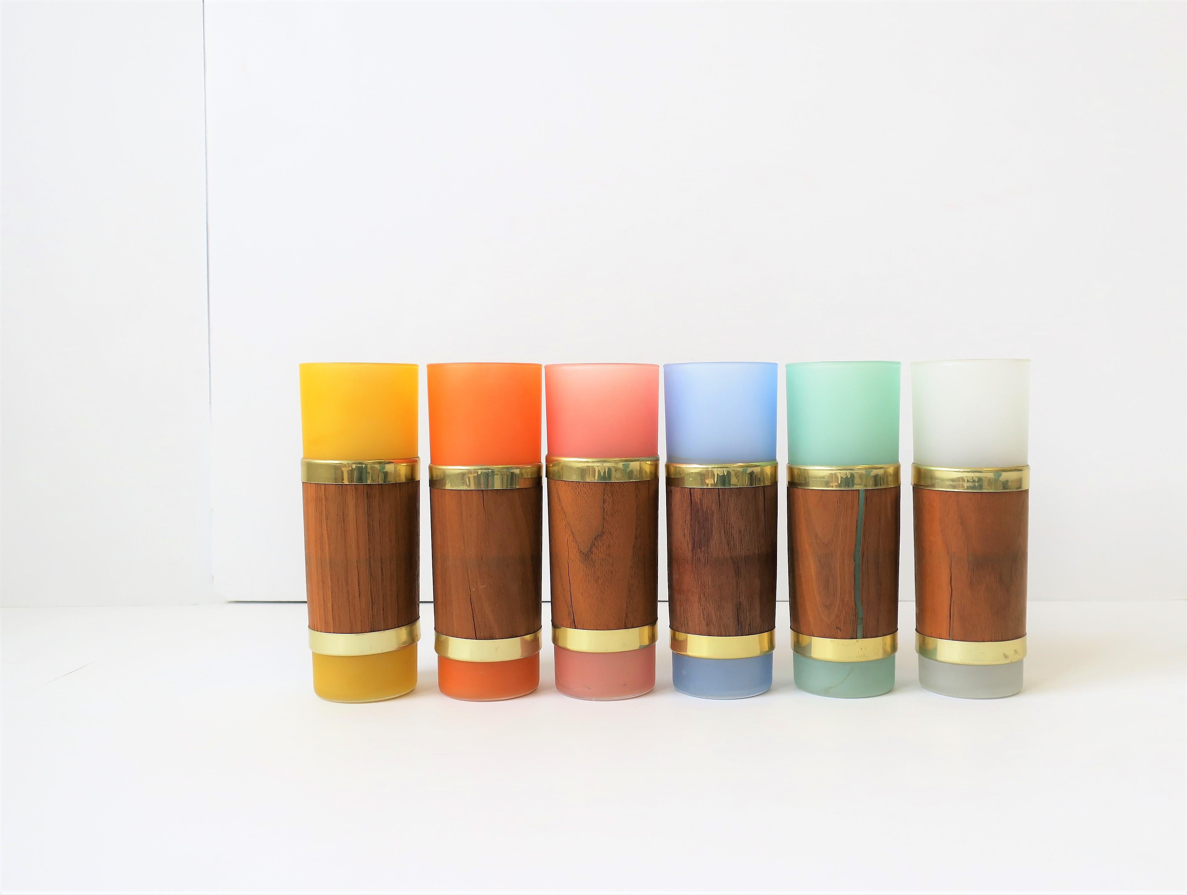 Frosted Mid-Century Modern Colorful Highball Cocktail Glasses, circa 1960s