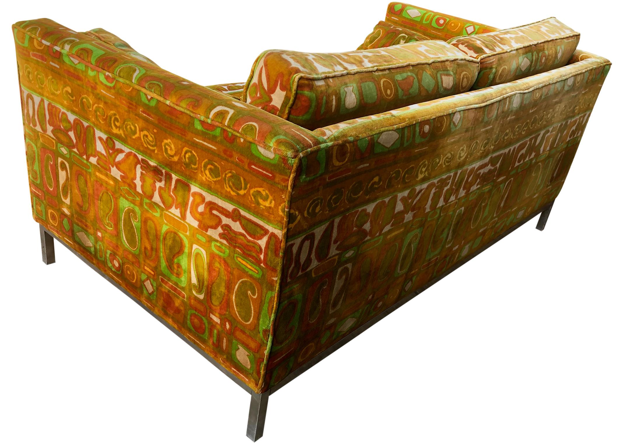 Aluminum Mid-Century Modern Couch Sofa Loveseat Jack Lenor Larsen Upholstery