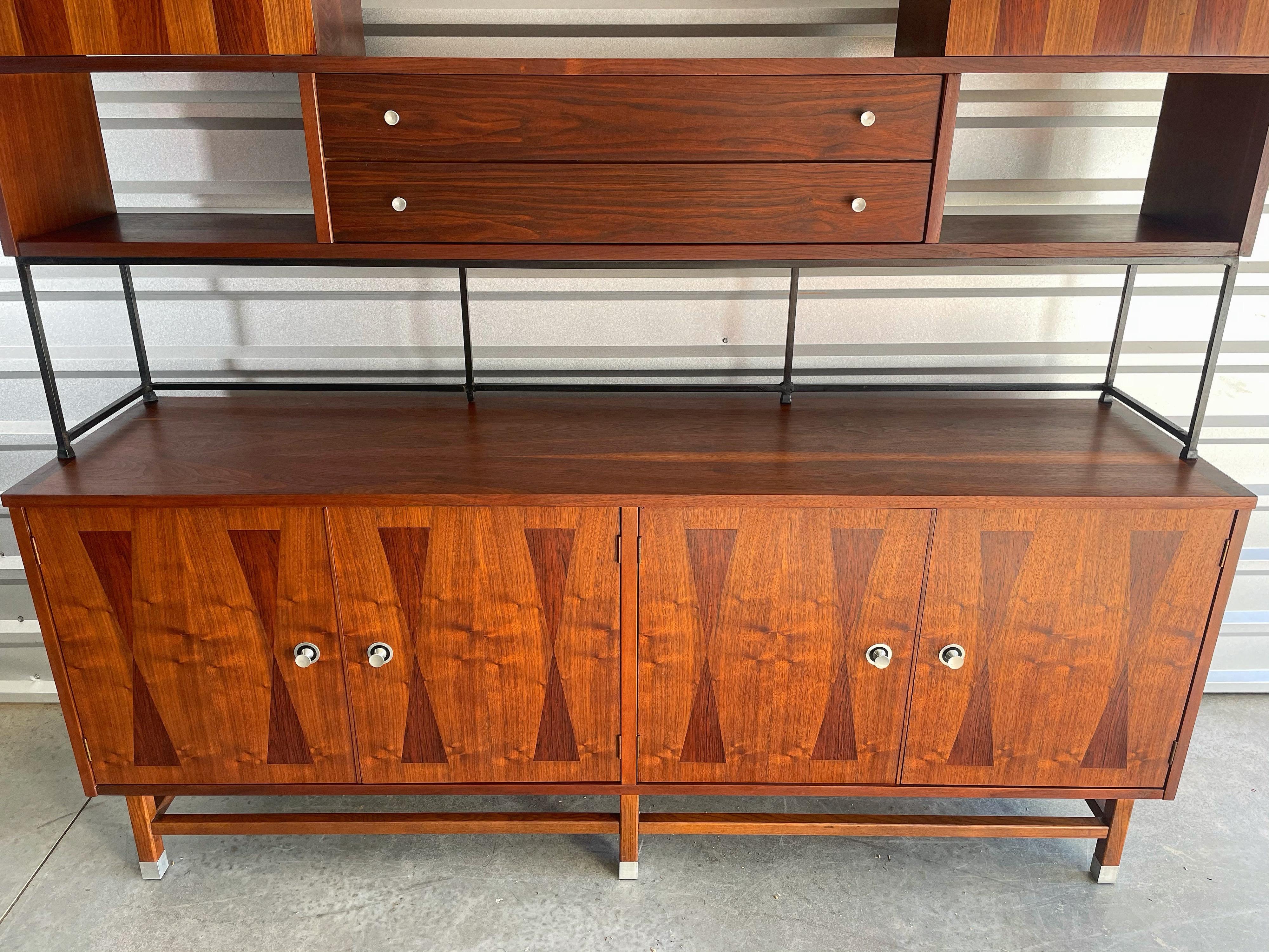 Mid-Century Modern Credenza and Hutch Top by Stanley in Walnut and Rosewood 5