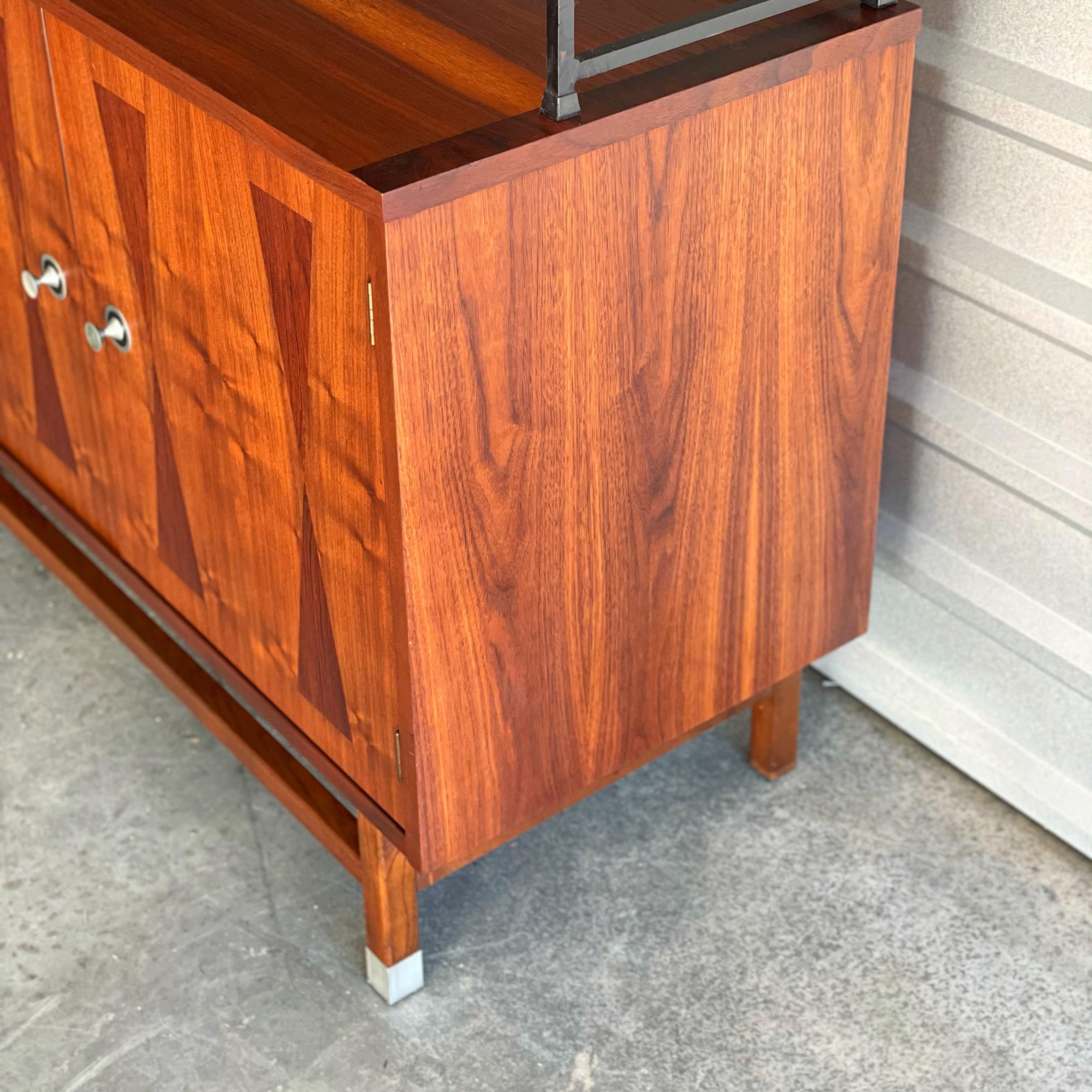 North American Mid-Century Modern Credenza and Hutch Top by Stanley in Walnut and Rosewood