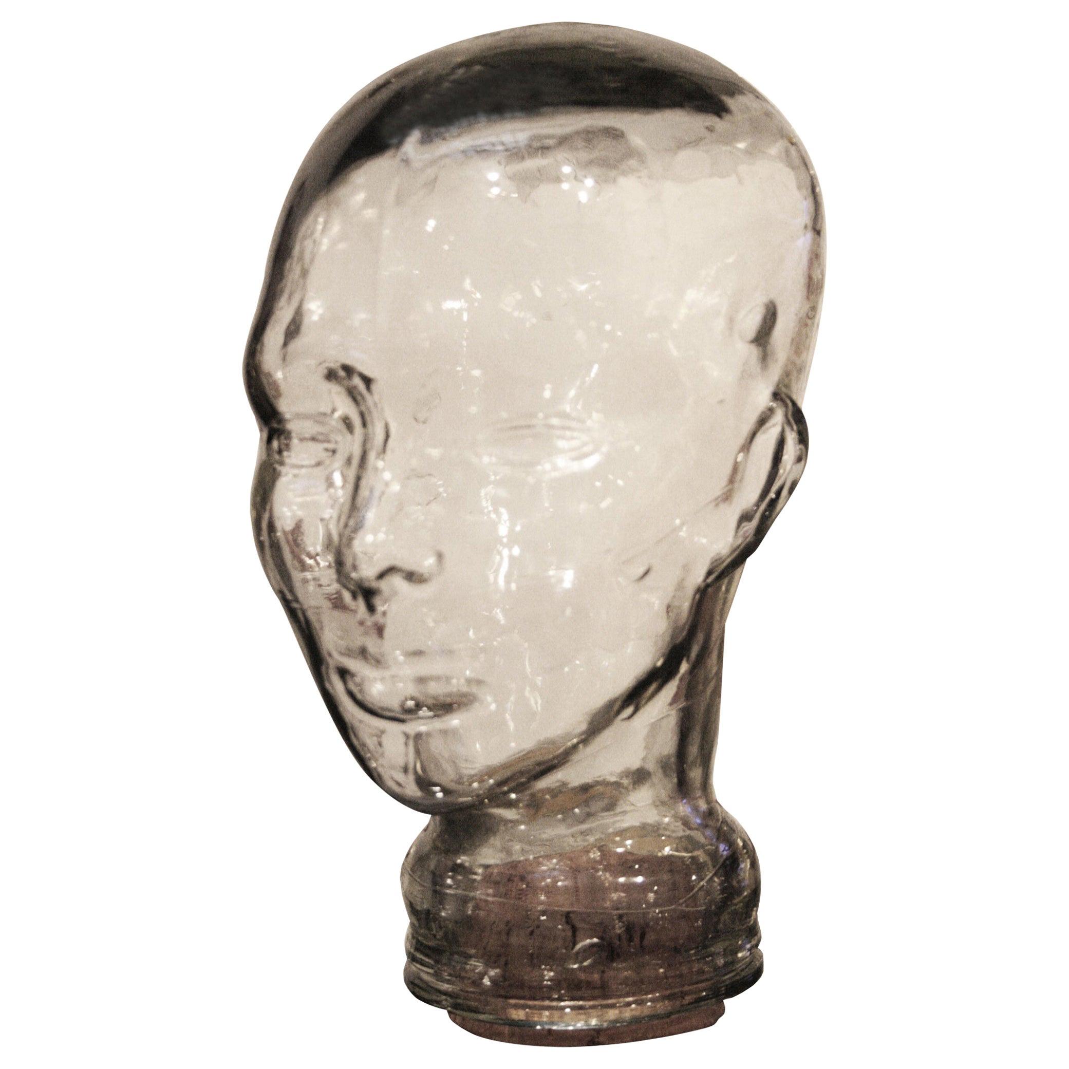 Mid-Century Modern Crystal Glass Head Shaped American Pharmacy Dispenser, 1970