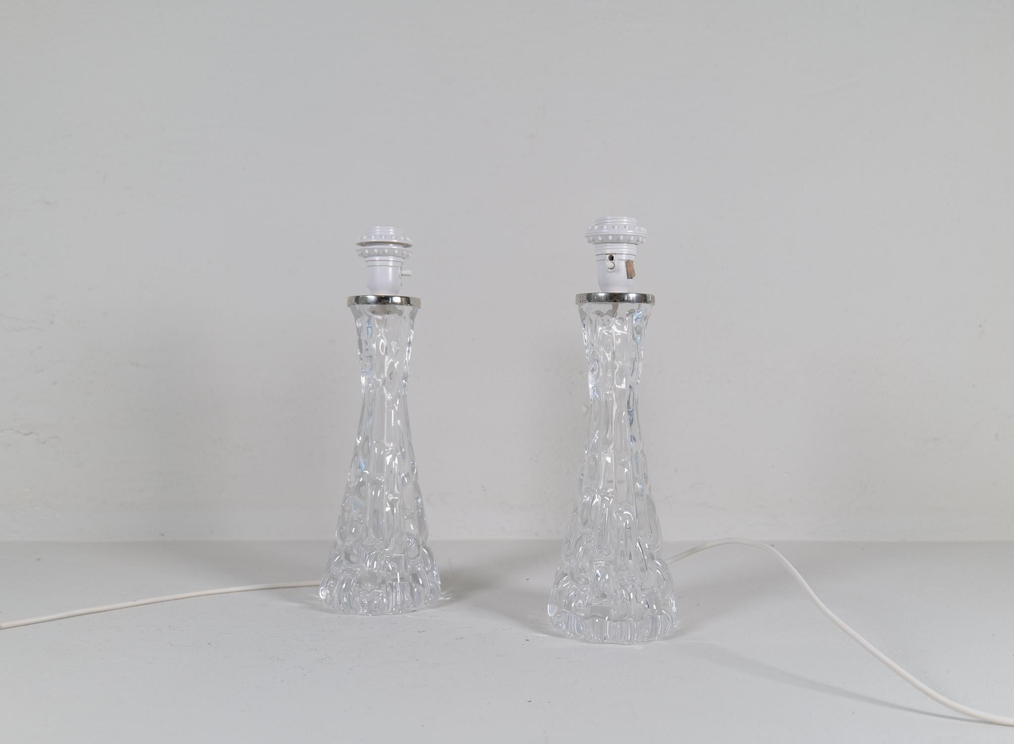 Lampes de table en cristal modernes du milieu du siècle Orrefors par Carl Fagerlund Suède 1970 en vente 4